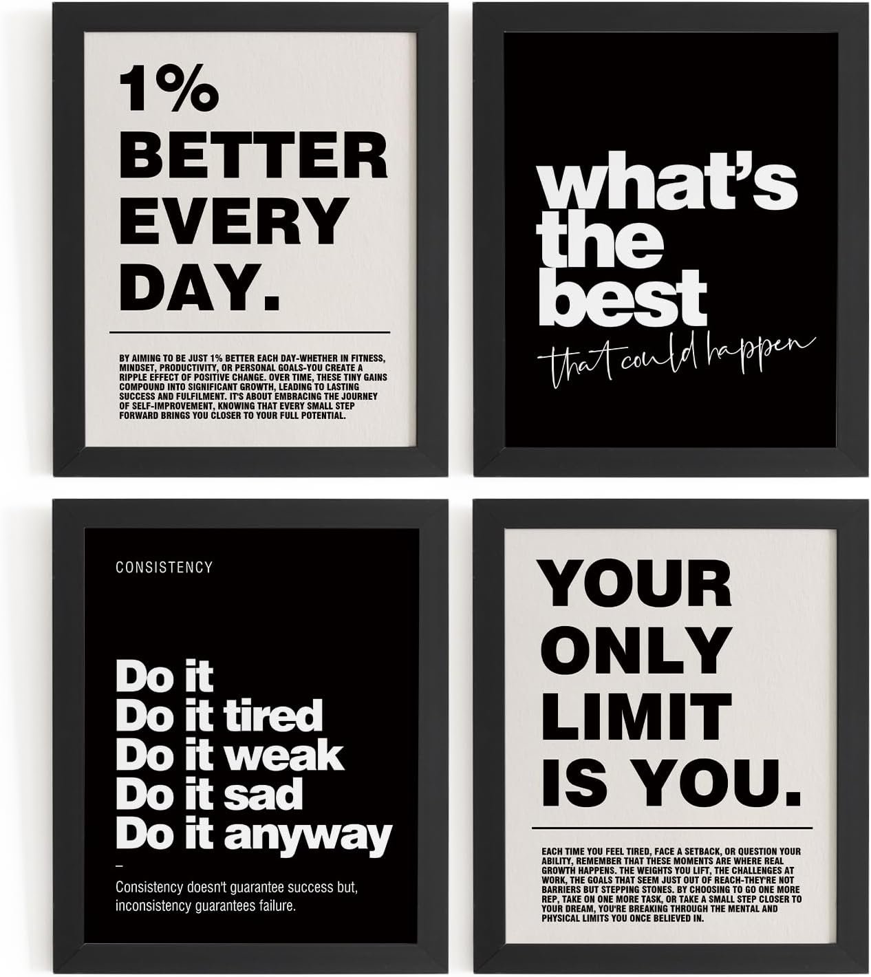 DSHFG Motivational Inspirational Office Wall Art Decor Prints Set of 4, Black Motivational Wall Decor Trendy Retro Posters for Office Home Decor, 8×10 Unframed