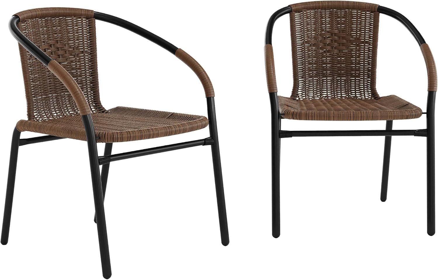 Flash Furniture Lila Modern Rattan Indoor/Outdoor Stackable Dining Chairs, Stacking Rattan Bistro Chairs for Patio or Restaurant, Set of 2, Brown