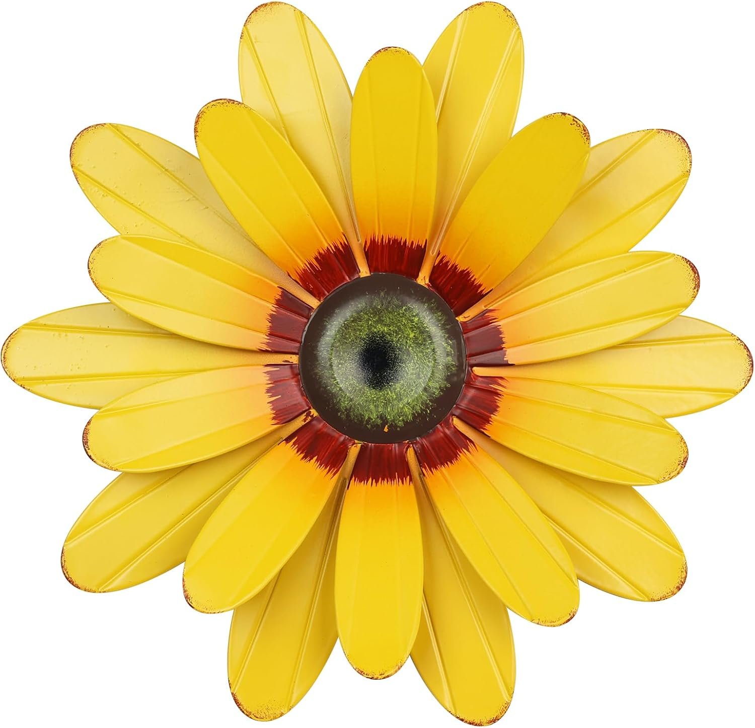 Sunflower Garden Decor, 11” Metal Flower Wall Decor, Yard Hanging Wall Art Decorations for Kitchen, Bathroom, Living Room, Spring Boho Art for Indoor Outdoor