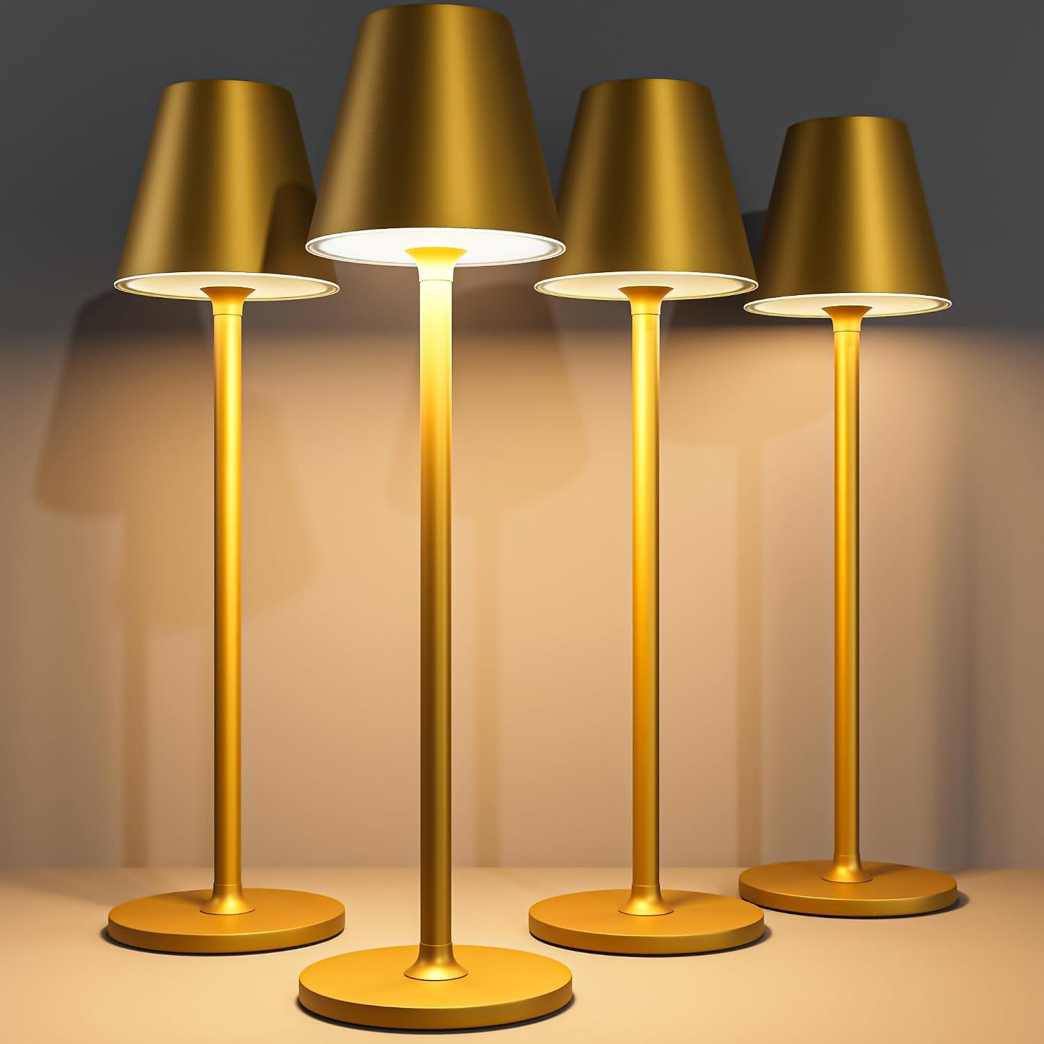 Timjorman 4-Pack Cordless Table Lamps – 5000mAh Rechargeable Battery Operated Desk Lamp, 3-Level Dimmable LED Night Light for Bedroom, Dining, Restaurant – Metal Design (Bronze 4PACK)