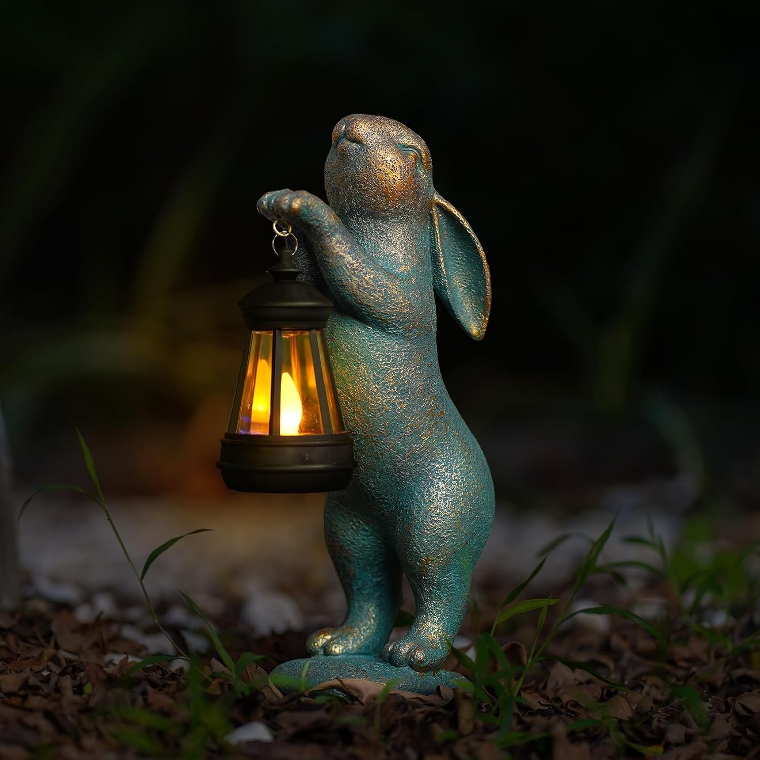 MININOVA Garden Statues Rabbit with Solar Lantern Resin Outdoor Bunny Figurines Decorations for Patio Yard Lawn Ornaments Gifts for Mother’s Day Birthday Housewarming