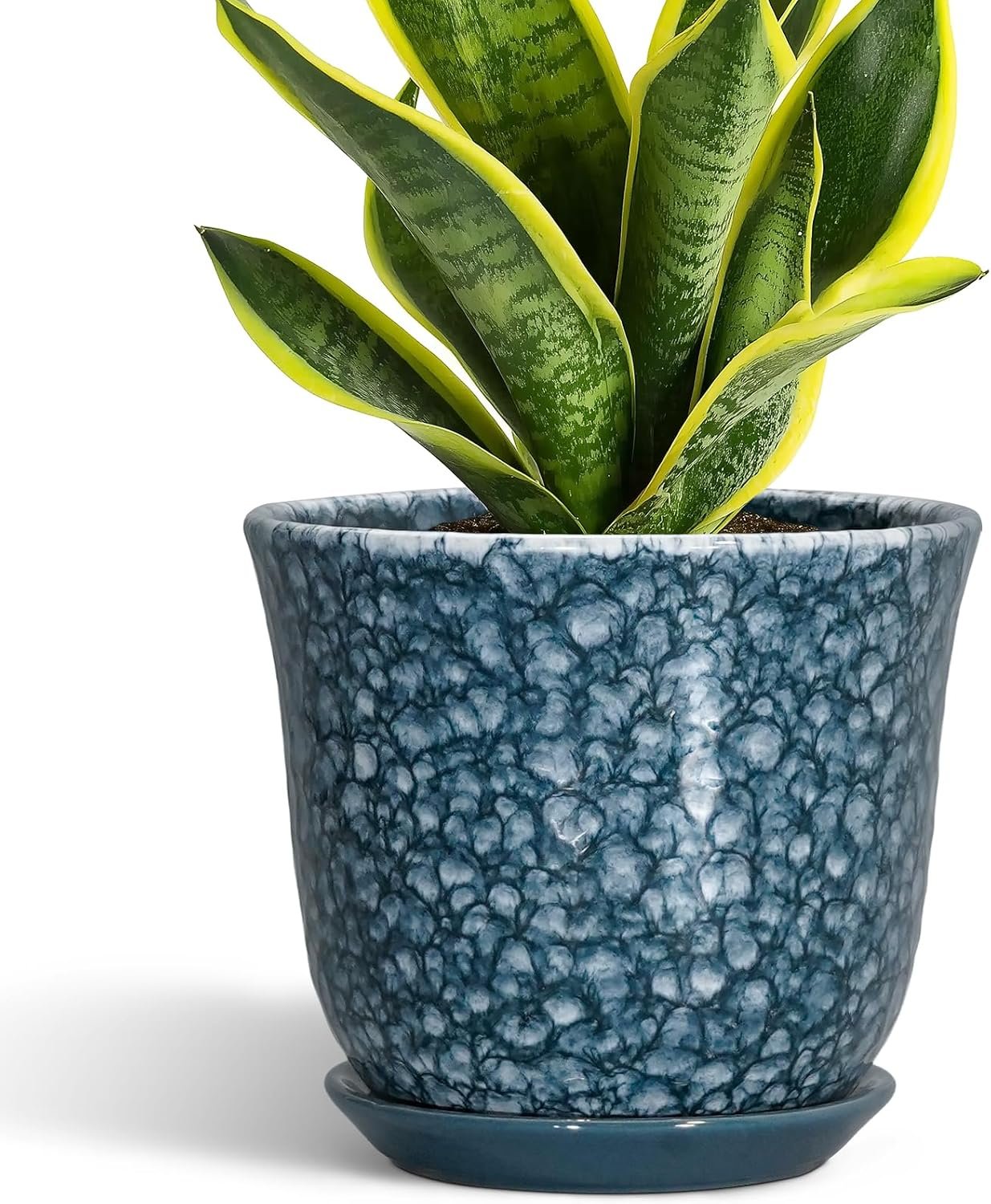 8 Inch Plant Pot – Ceramic Planter for Indoor Outdoor, Round Planter with Drainage Hole and Saucer, Modern Planters, Decorative Flower Pot, Garden Room Office Home Decor, Garden Gifts, Blue