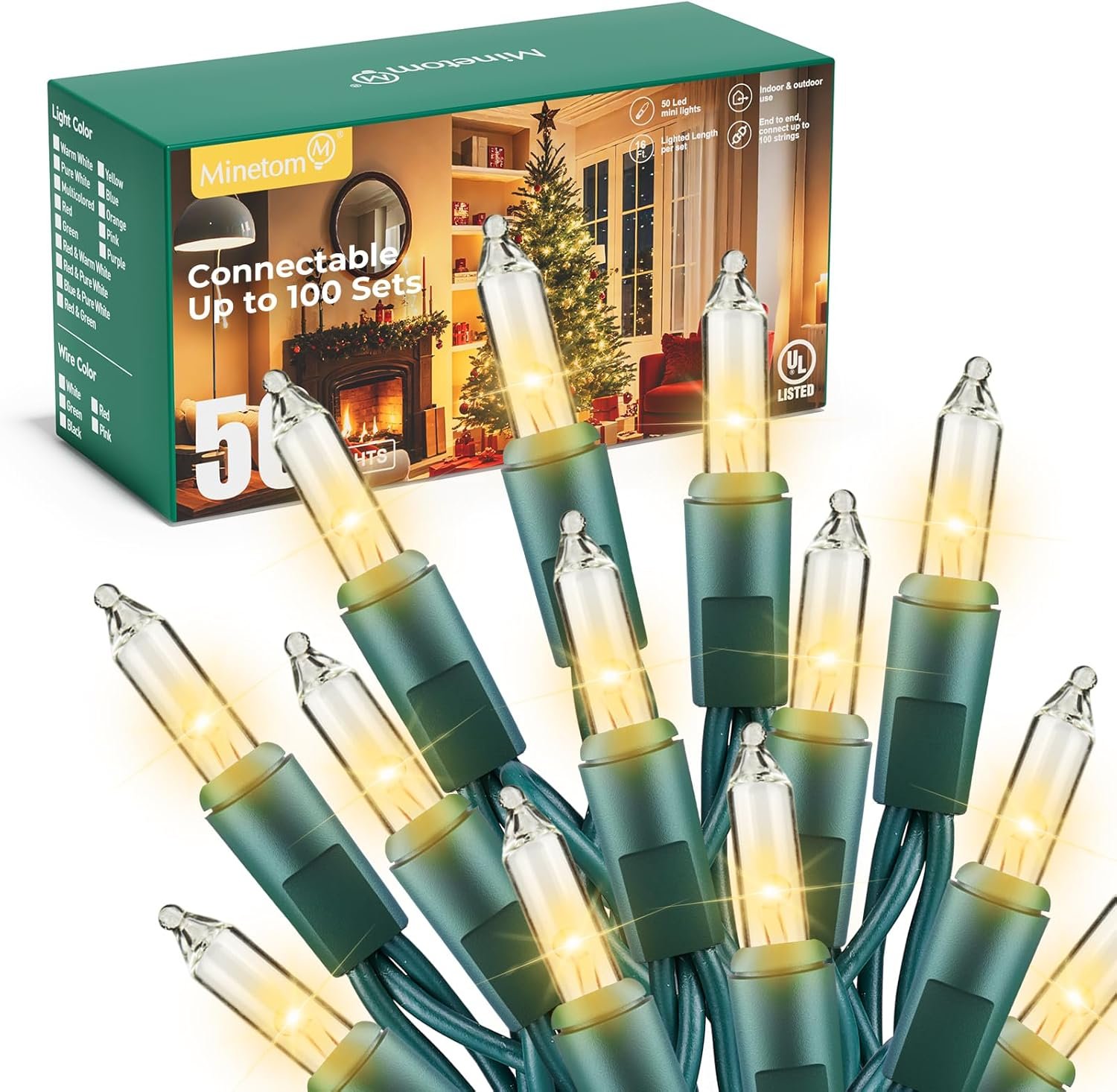 Minetom LED Clear Christmas String Lights, 50 Count 10 Feet LED Christmas Lights Bulb, Christmas Decorations Indoor, White Christma Tree Lights for Indoor Outdoor Xmas Wedding Party Festival