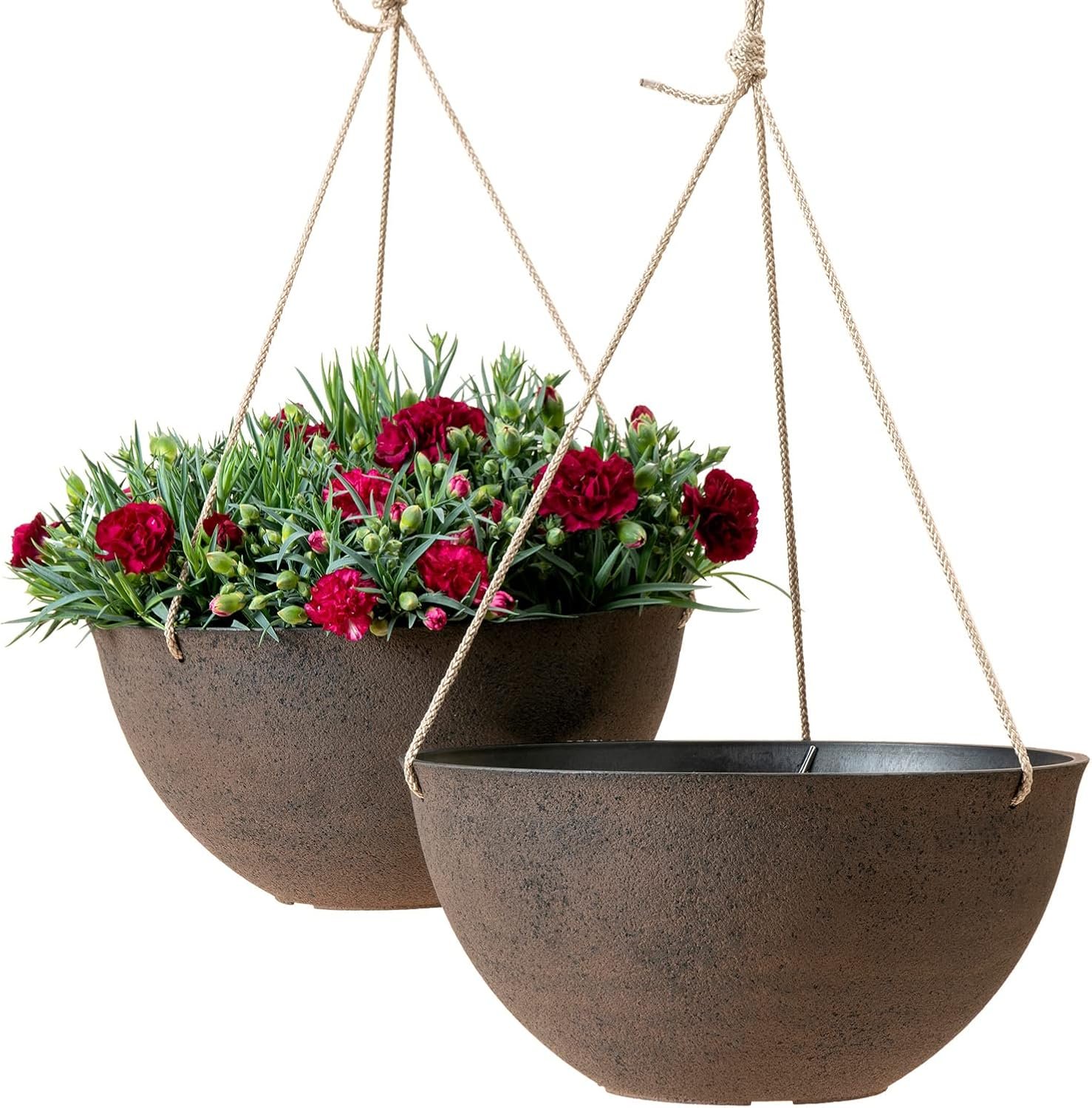 LA JOLIE MUSE Large Hanging Planters – 13 Inch Flower Pots Outdoor Indoor, Hanging Garden Planters Set of 2, New Iron Color