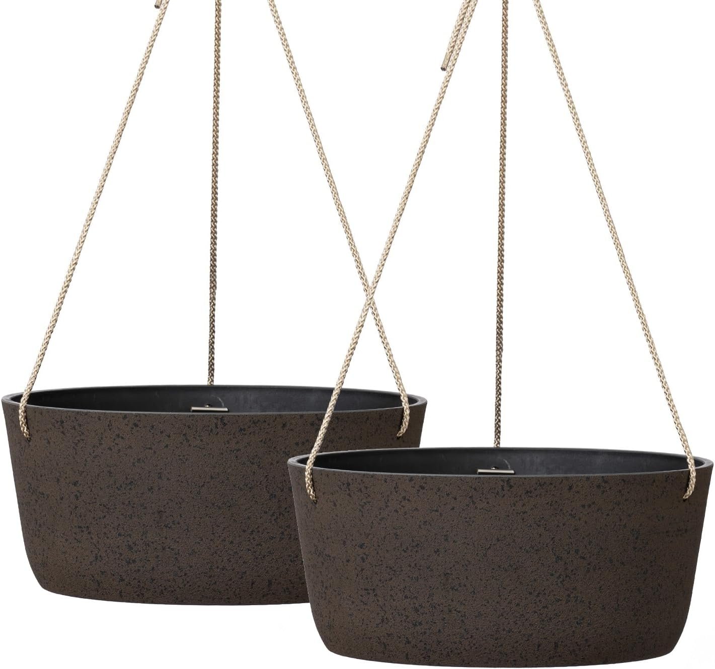 La Jolie Maison Large Hanging Planters – 12 Inch Outdoor Flower Pots, Hanging Garden Planters Set of 2, Iron Color