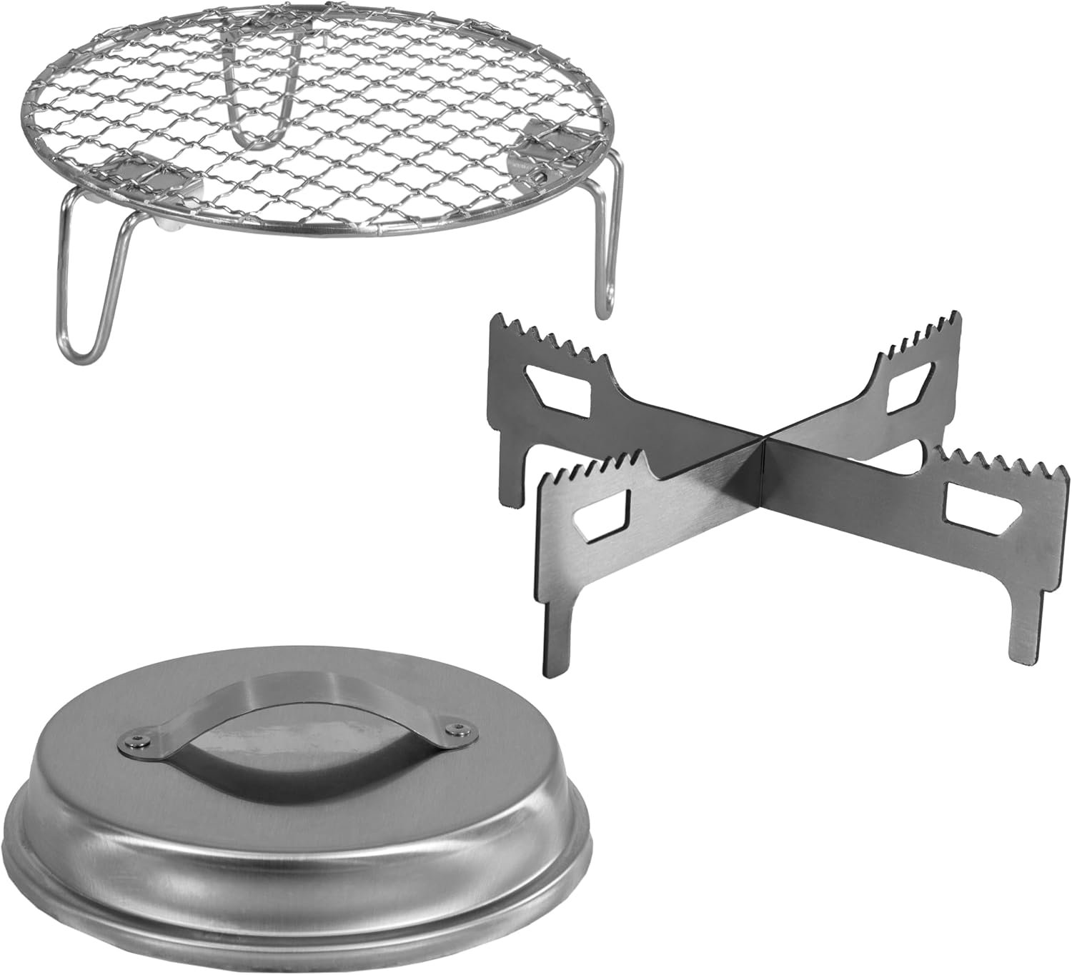 Sunnydaze 3-Piece Smokeless Tabletop Fire Pit Accessory Kit – Round Lid, Portable Fire Pit Stand, and Cooking Grate – Stainless Steel – 7.25″