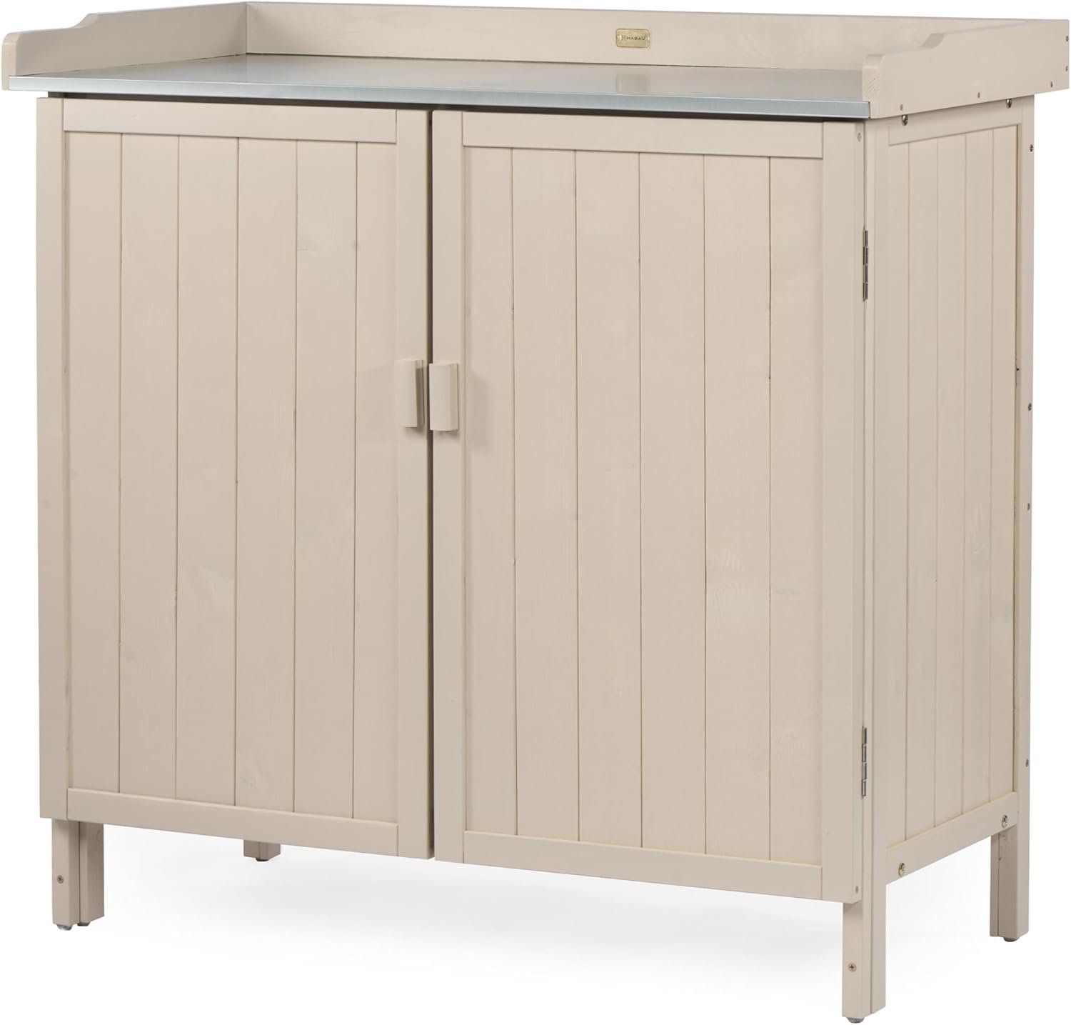 HABAU Outdoor Storage Cabinet with Potting Bench & Metal Tabletop, Wooden Planting Workstation for Garden Patio, Weatherproof