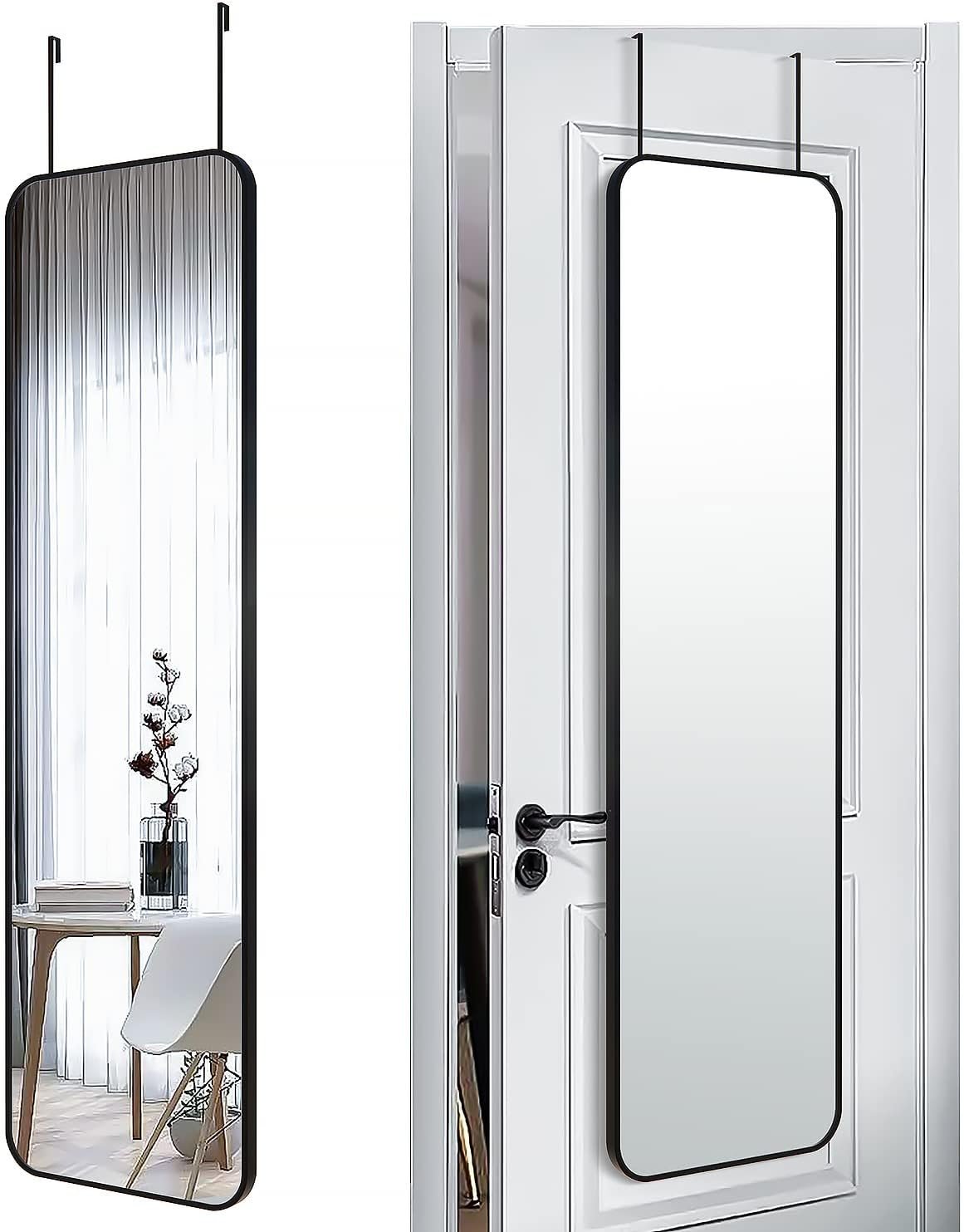 SCWF-GZ 47×14 Mirror Rectangle Full Body Length Door Hanging Wall Mounted Metal Aluminum Alloy Frame Dressing Make-up Mirrors for Entryway Bedroom Bathroom Living Room 47 14 inch Black