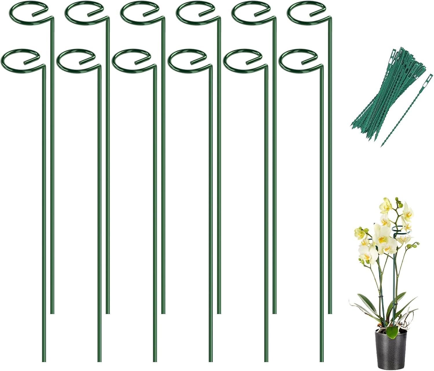 Breeze Touch 12 Pack Plant Stakes, 16 Inch Plant Support Stakes with 15 Twist Ties, Plant Sticks Support, Flower Stakes for Plants Peony, Tomato Seedling, Marigold, Amaryllis, Sapling, Coreopsis