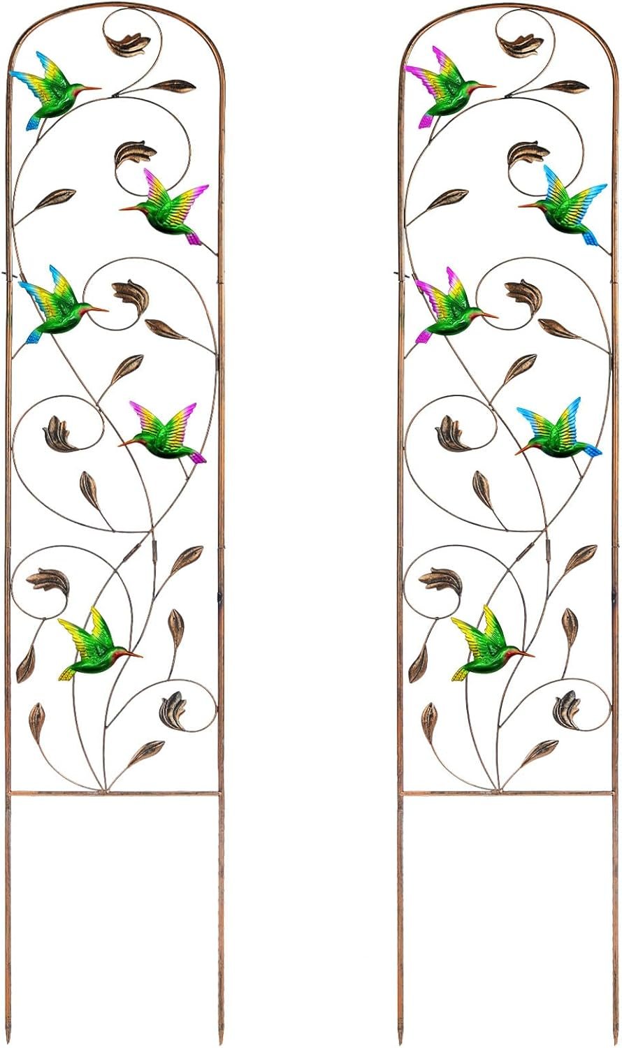 SUNNYPARK Set of 2 Hummingbird Metal Garden Trellis for Climbing Plants, Decorative Vegetables Flowers Vine Trellis for Outdoor Patio 60” H x 11” W