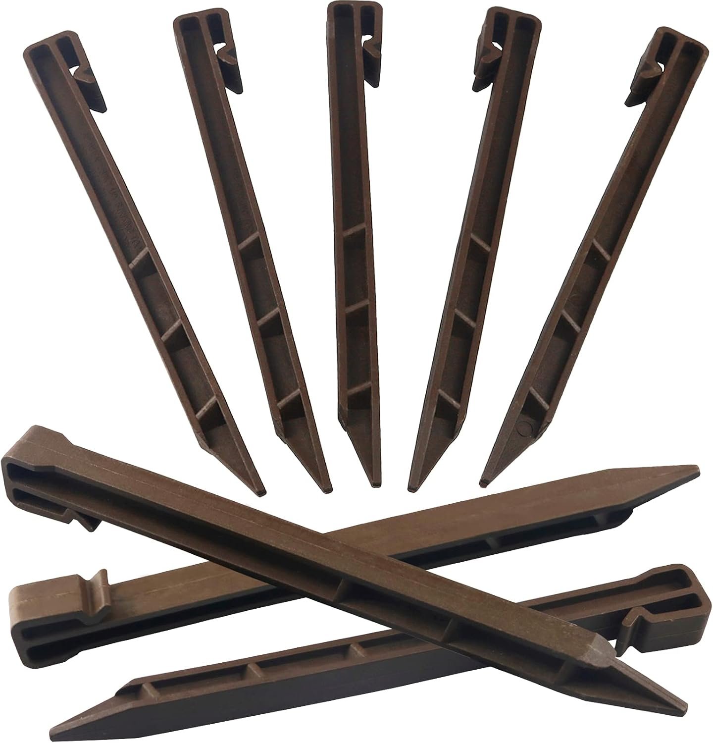 30 PCS Brown Landscape Edging Garden Stakes, 10 Inch Landscaping Anchoring Spikes Heavy Duty Plastic Garden Netting Ground Stakes Brown for Edging & Terrace Board