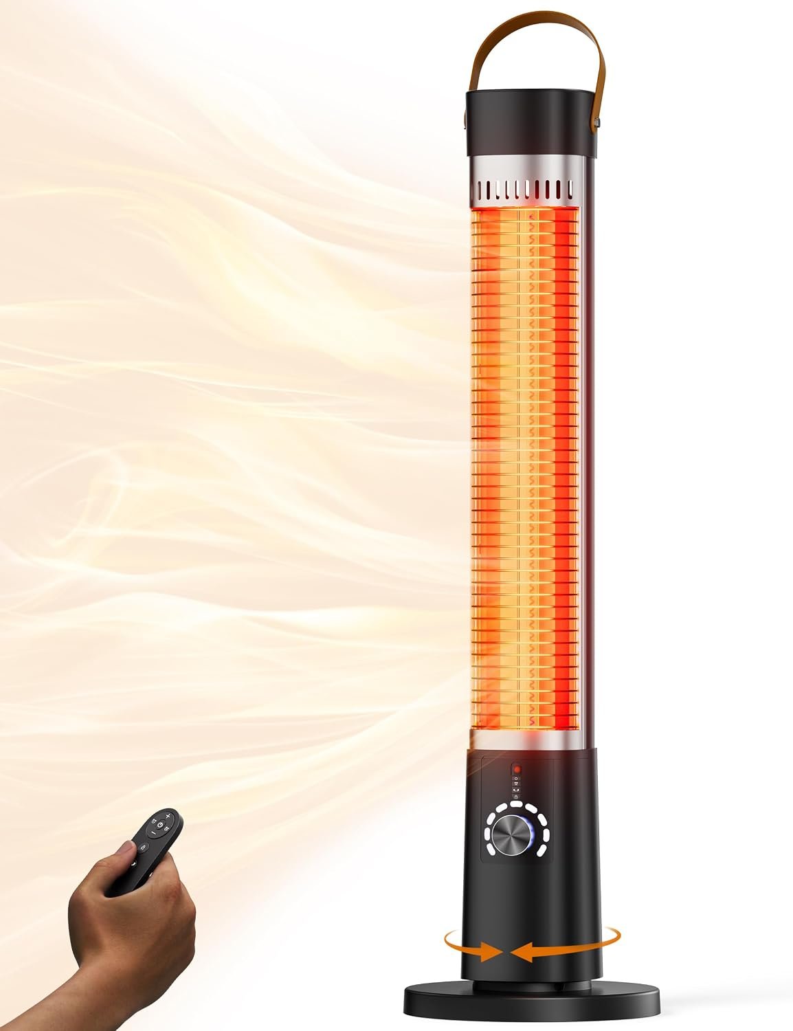 Patio Heater for Outdoor Use, Infrared Electric Outdoor Heater, 1500W Instant Heating, 60-Degree Oscillation, 9 Heat Levels, 9H Timer, Remote, Backyard, Large Room, Indoor, 32.2″, Black