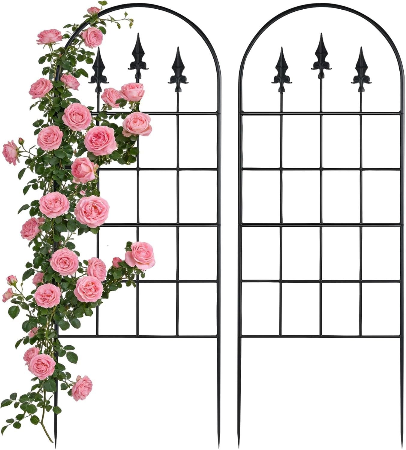 2 Pack 47″ H x17 W Garden Trellis for Climbing Plants Outdoor – Metal Rustproof Arched Rose Trellis for Outdoor Indoor Roses Potted Vines Cucumbers Clematis Flowers Decorative, Black