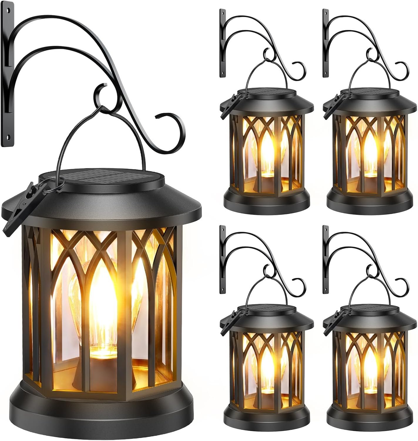 Solar Lanterns Outdoor Waterproof 4 Pack, Upgraded Solar Lantern Outdoor Lights with Wall Mount Kit, Hanging Solar Lights for Outside Decorative Patio Yard Path Porch Garden Decor