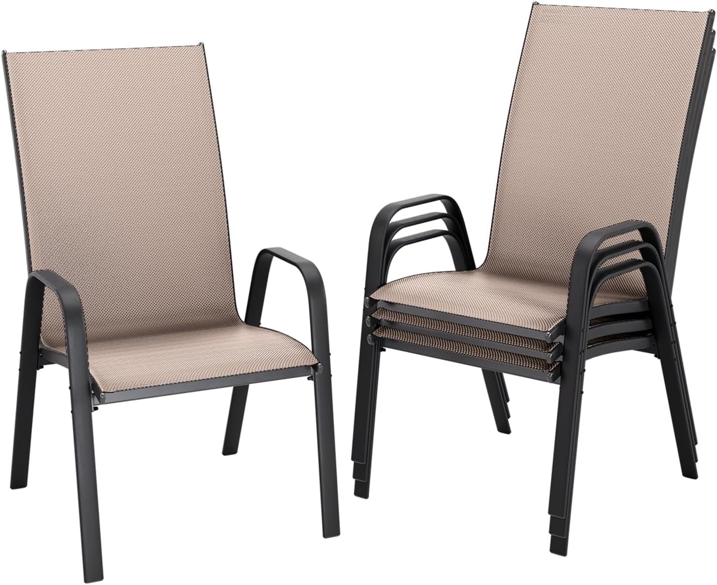 JEAREY 4-Pack Stackable All Weather Patio Dining Chairs, Outdoor Furniture for Lawn, Garden, Backyard, Poolside, Brown