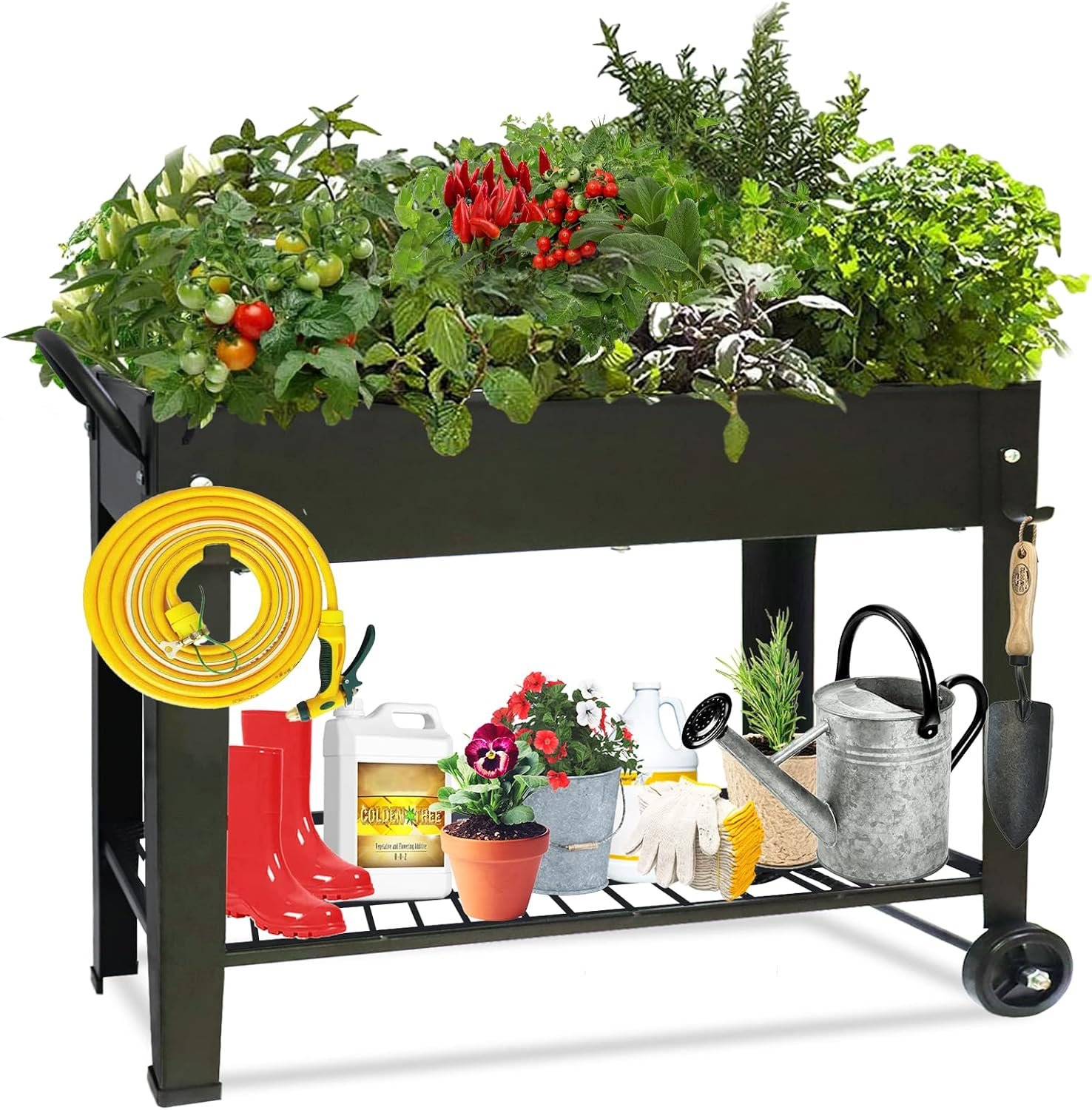 aboxoo Large Planter Raised Beds with Legs Outdoor Metal Planter Box on Wheels Elevated Garden Bed for Vegetables Flower Herb Patio (40″ L x 11″ W x 31.5″ H)