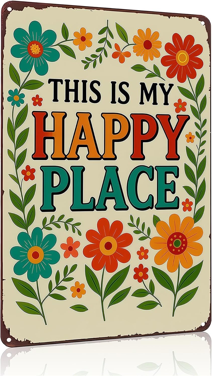 Funnysign Garden Gifts This Is My Happy Place Vintage Tin Sign for Home Garden Greenhouse Patio Yard Decor 8 X 12 Inch(3981)