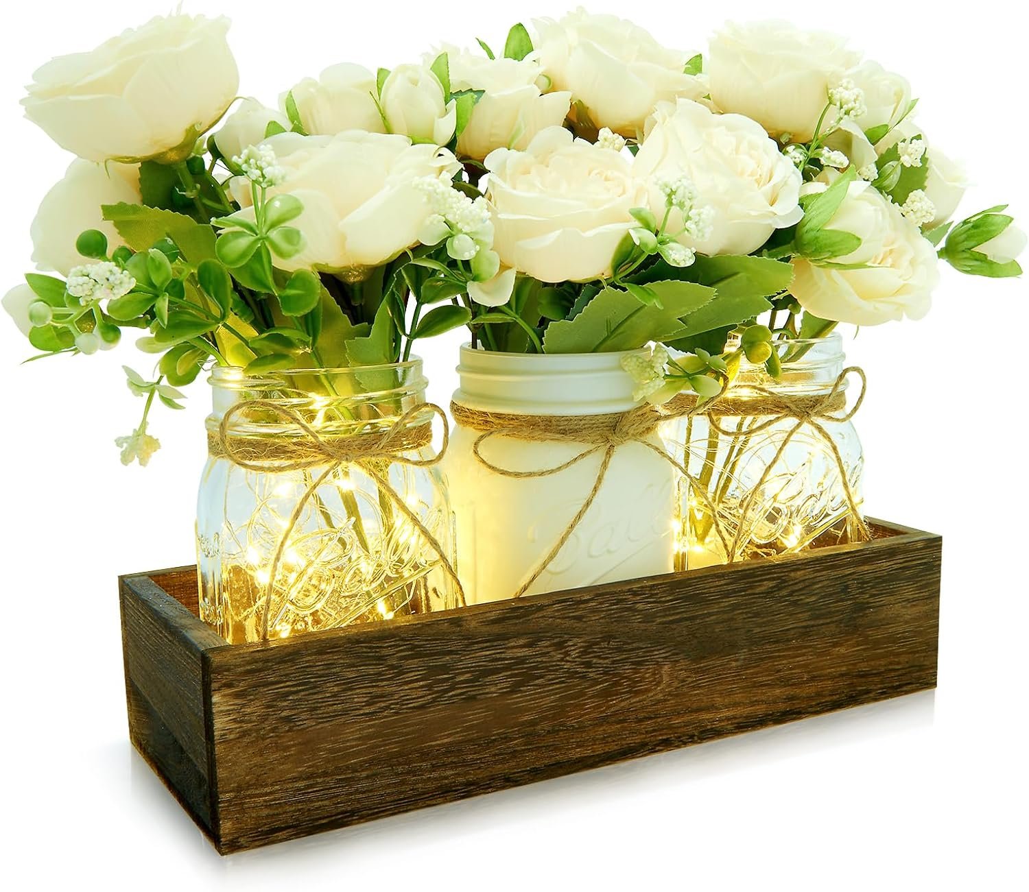 XXXFLOWER 3 Pcs Mason Jars Lights Fall Table Centerpieces – Birthday Gifts for Women Mom Wife,Indoor Decors for Farmhouse Coffee Table Dining Room Kitchen Wedding