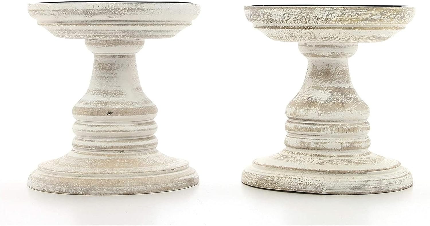 Hosley’s Set of 2 White Wood Pillar Holders – 5″ High. Ideal Gift for Weddings, Special Occasion, Spa, Aromatherapy Settings, Candle Gardens W1
