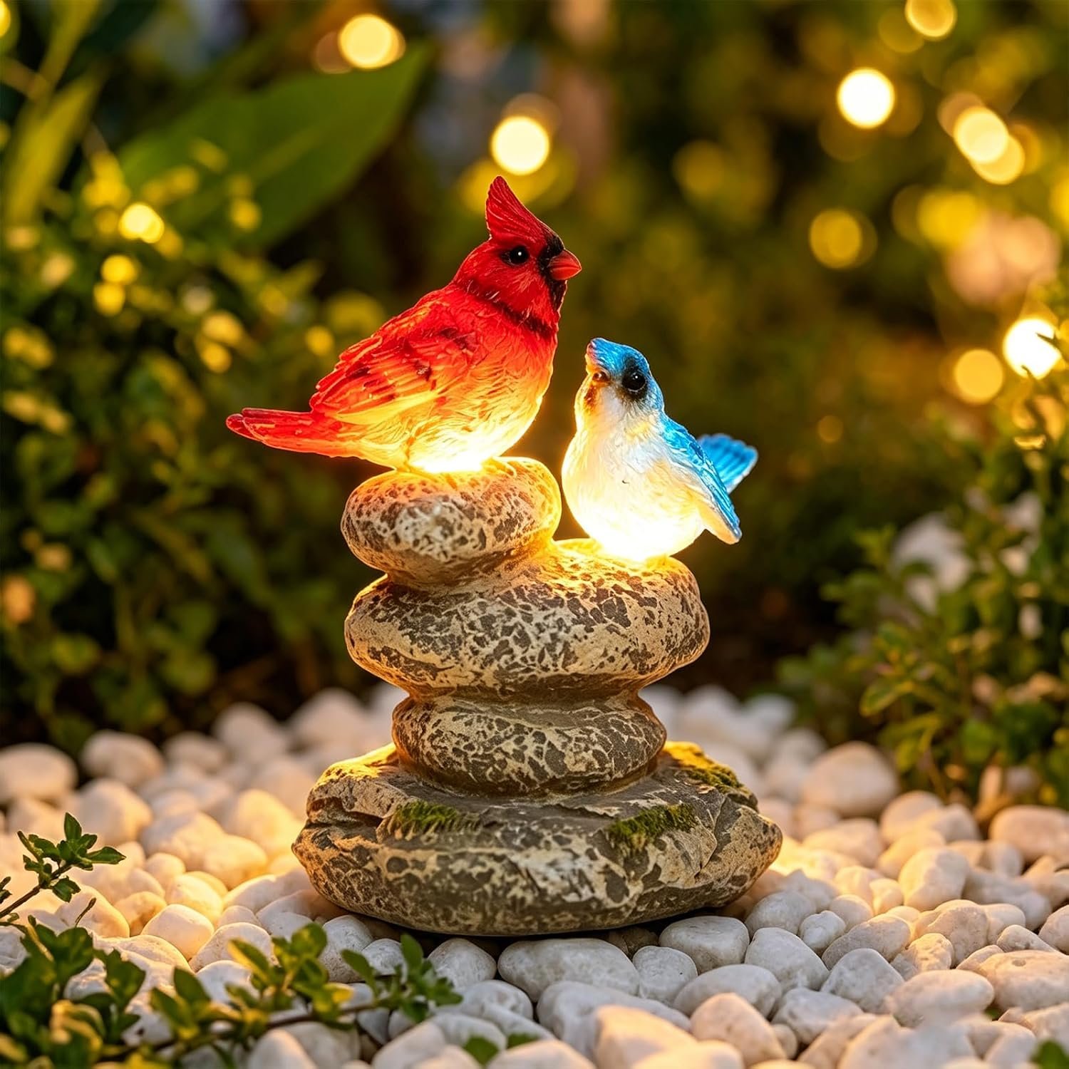 Solar Garden Statues Outdoor Decor, Garden Sculptures Stones Statue Novelty Birds Figurine Decoration for Patio Yard Porch Art Home Decor
