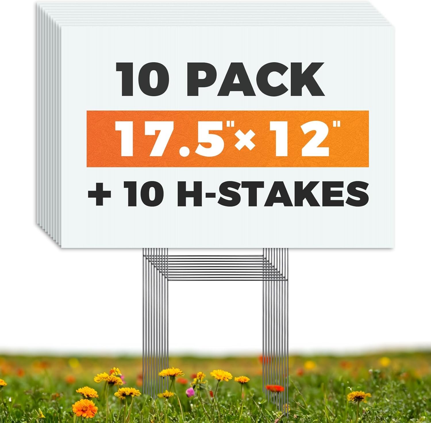 10 Blank Yard Signs with Stakes 17.5 x 12 Inch,4mm Thick Corrugated Plastic Lawn Sign kit for Estate Garage Sale,Party,Birthday,Wedding,Campaign,Parking,Make your own Outdoor Sign