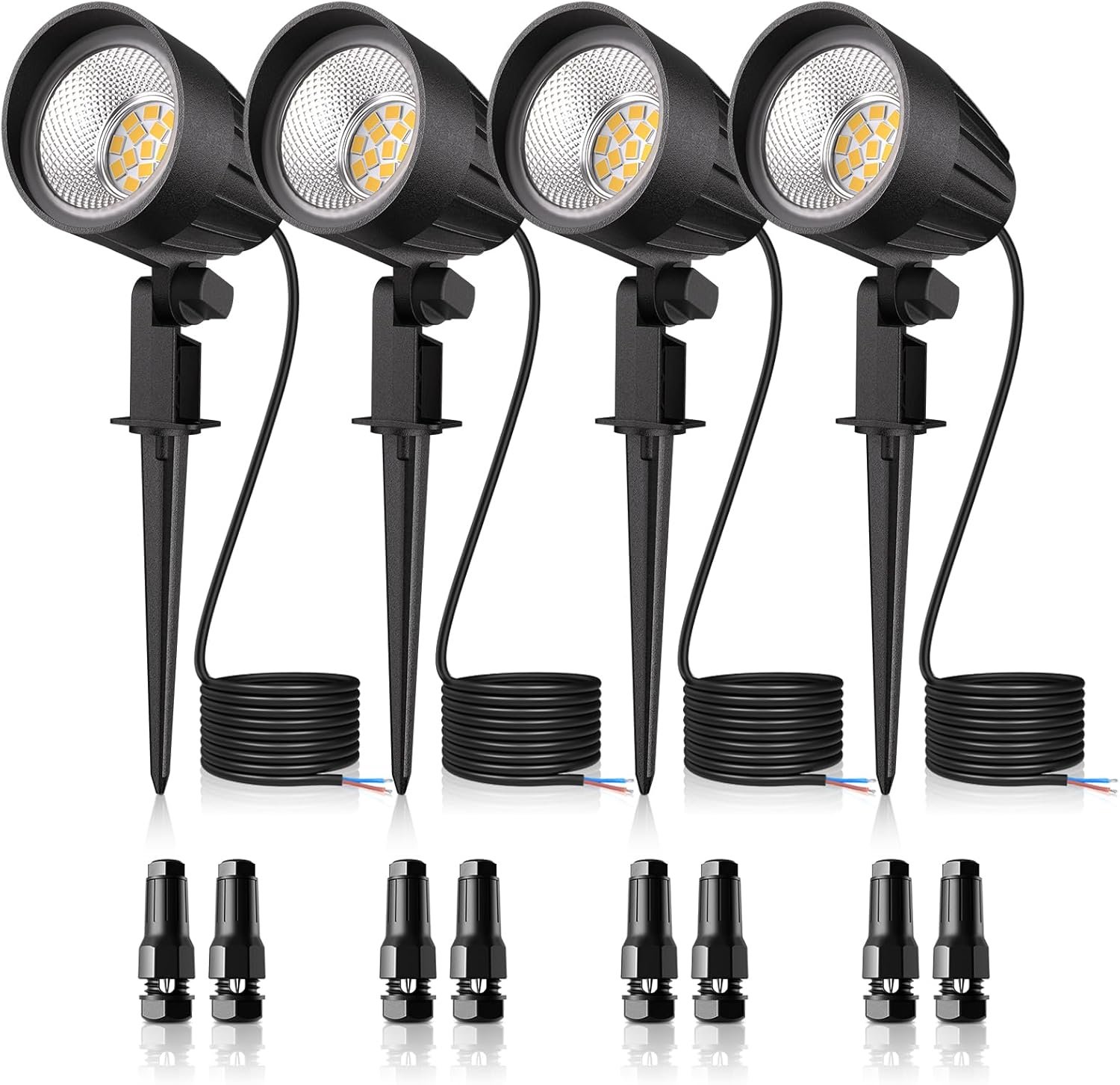 MEIKEE 7W Low Voltage LED Landscape Lights | 800LM 12V Outdoor Landscape Lighting 2700K Warm White IP66 Waterproof Garden Pathway Lights with Connectors (4 Pack)