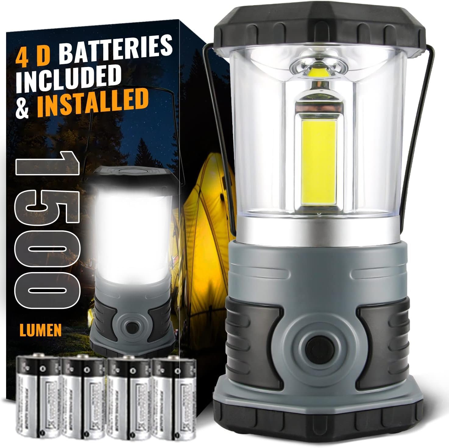 innofox LED Camping Lantern, 1500 LM Lanterns for Power Outages with 4 D Batteries Included, Battery Powered Lantern Flashlight with 4 Light Modes, Weatherproof Tent Light for Storms and Hurricanes