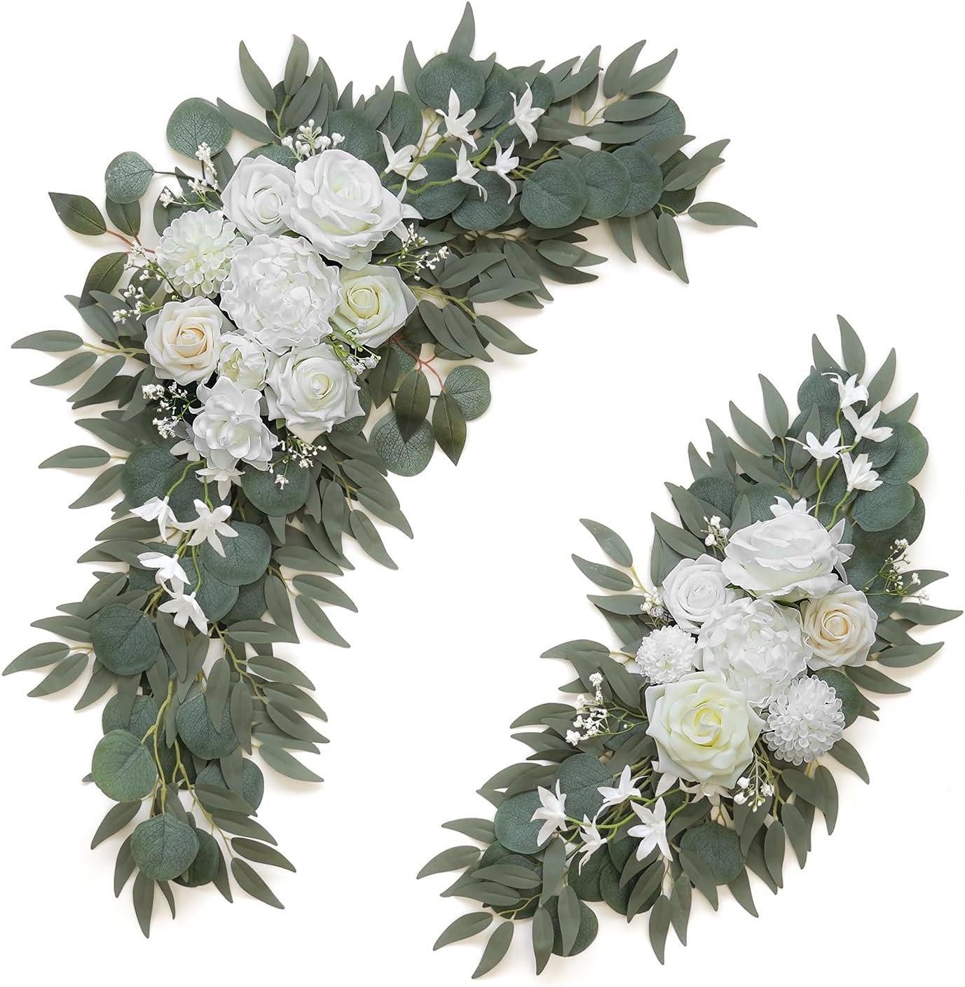 Olalaka Artificial Flower Swag Set of 2 for Wedding Welcome Signs Floral Decorations, White Wedding Arch Flowers for Wedding Ceremony