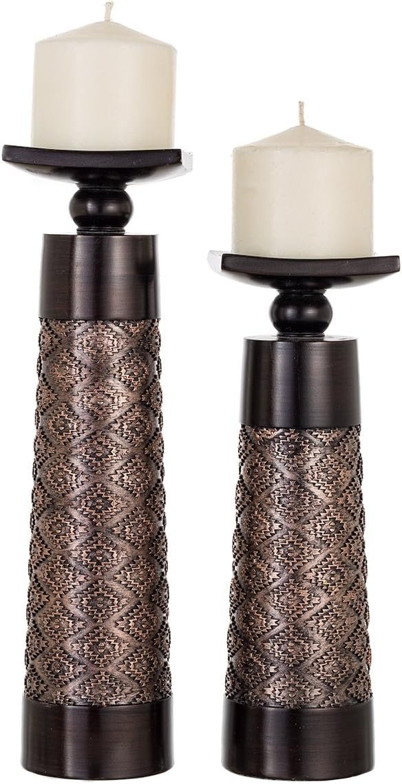 Creative Scents Dublin Brown Pillar Candle Holder Set of 2 – Home Decor Aesthetic, Coffee Table Decor Mantel Centerpieces Table Decorations, Living Room Decor or Dining Tabletop Decor -Gift Packaged-