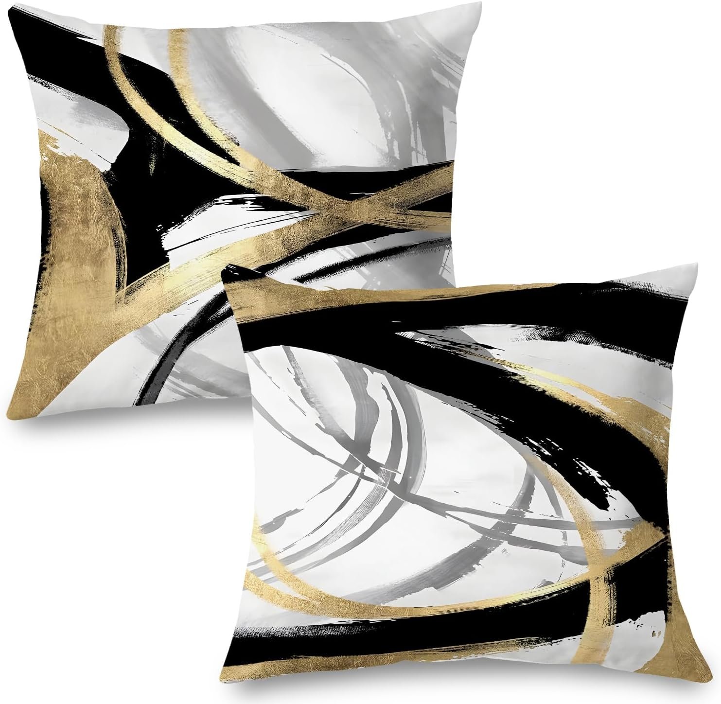 Black White and Gold Pillow Covers, Abstract Black and Gold Pillow Covers 18×18 Set of 2, Modern Boho Home Decor, Black and Gold Decorative Throw Pillows Cover for Couch Living Room Bedroom