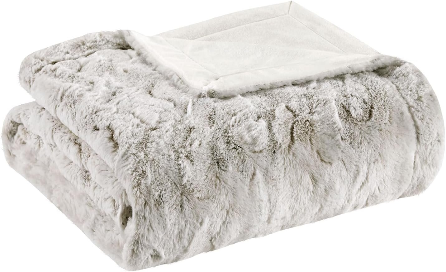 Madison Park Zuri Soft Plush Luxury Oversized Faux Fur Throw Animal Stripes Design, Faux Mink On The Reverse, Modern All Seasons Blanket for Bed, Sofa Couch, Office, Snow Leopard, 60×70
