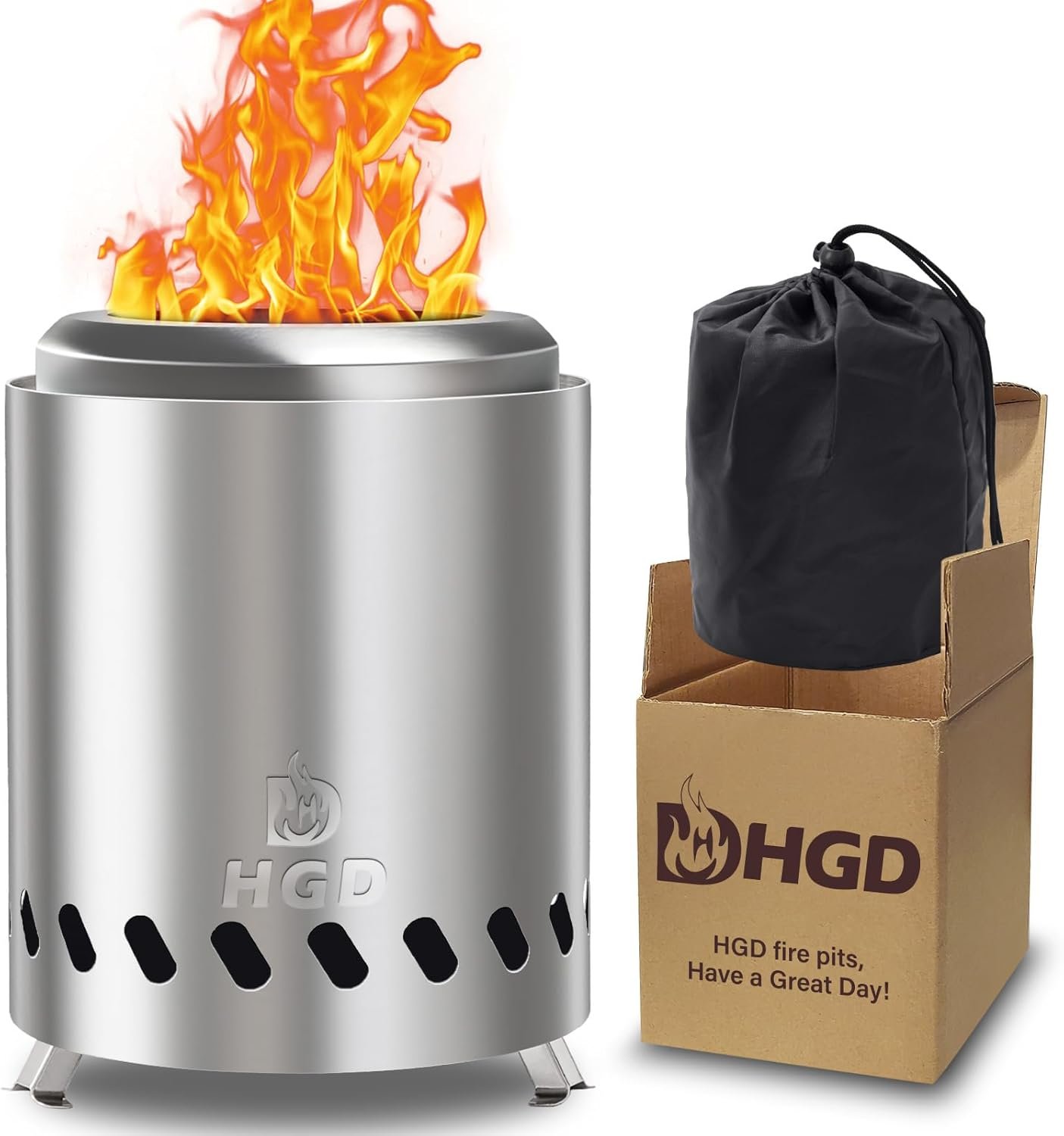 HGD Tabletop Fire Pit, Smokeless Firepit Outdoor, Mini Fire Pit for with Carry Bag for Camping Backyard Patio Garden Picnic, Silver