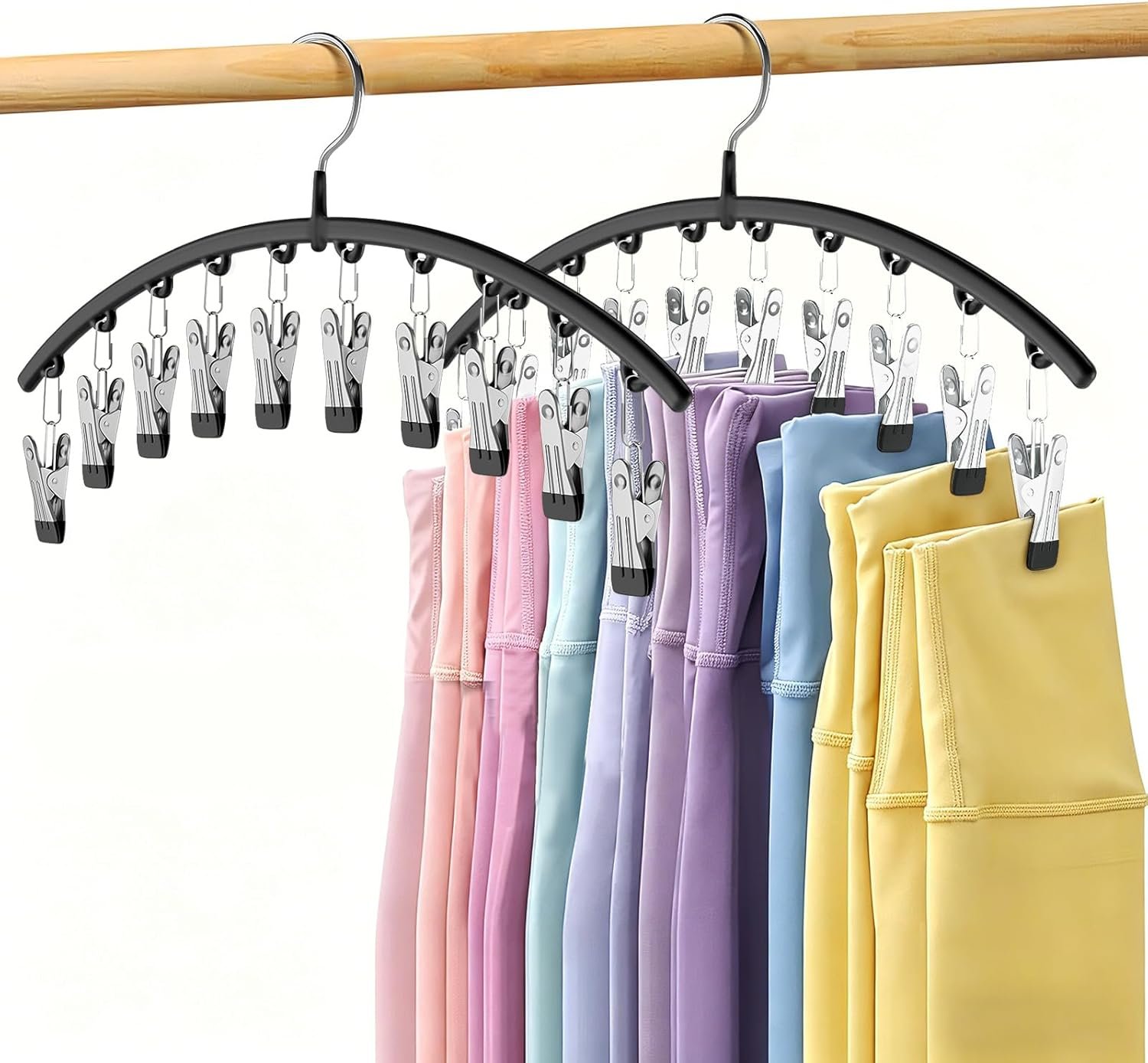 Volnamal Legging Organizer for Closet,2 Pack Metal Yoga Pants Hangers w/10 Clips Hold 20 Leggings,Space Saving Hanging Closet Organizer Clothes Hanger College Dorm Essentials Apartment Essential,Black