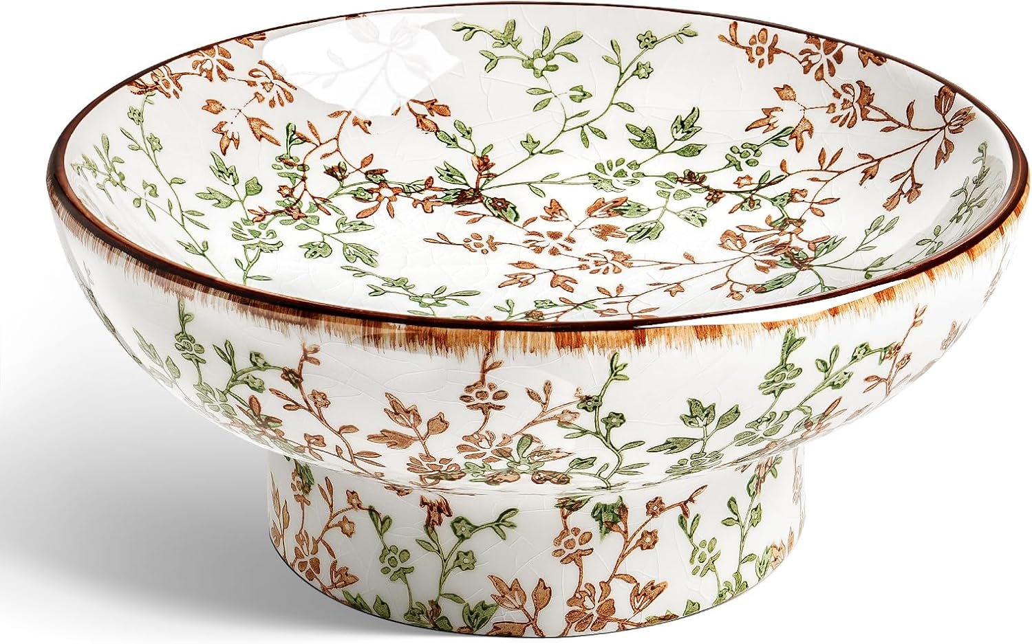 LE TAUCI 10″ Ceramic Decorative Bowl, Key Bowl for Entryway, Handcrafted Sturdy Pedestal Bowl, French Country Fruit Bowl for Kitchen Counter, Centerpiece, Vine Green