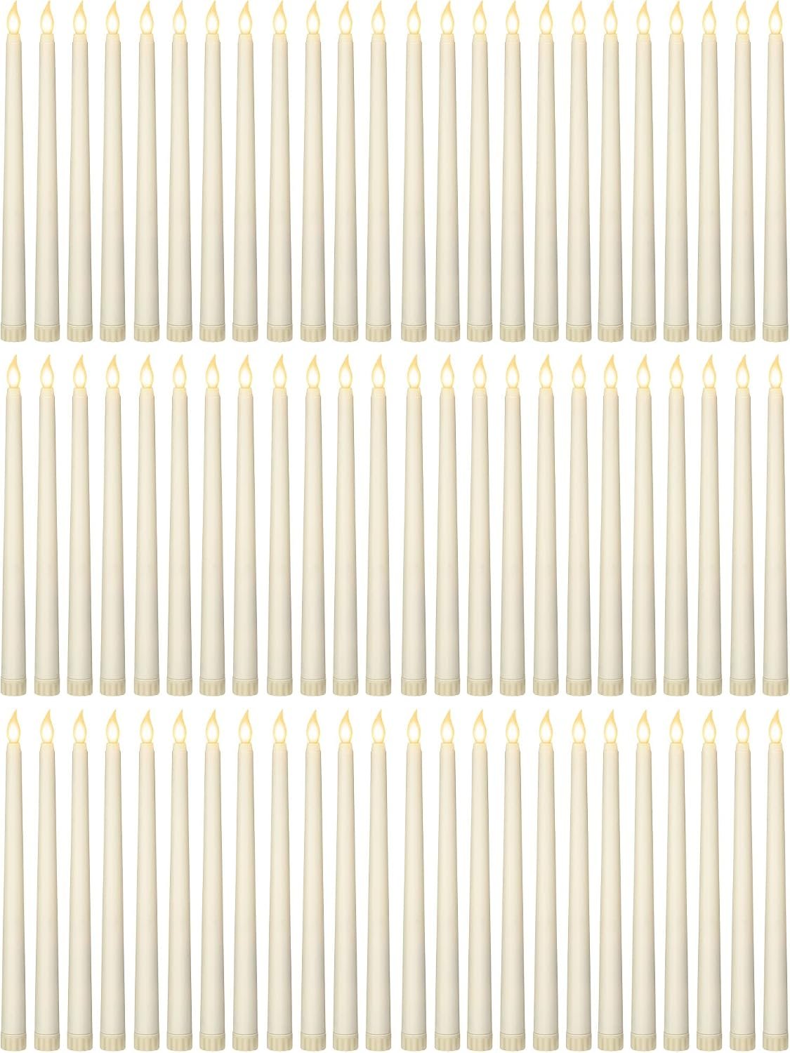 Treela 72 Pcs Flameless LED Taper Candles Battery Operated Candles Bulk 11 Inch Flickering Fake Candlesticks with Warm Light for Valentines Day Church Wedding Party Battery Not Included(Classic,Ivory)