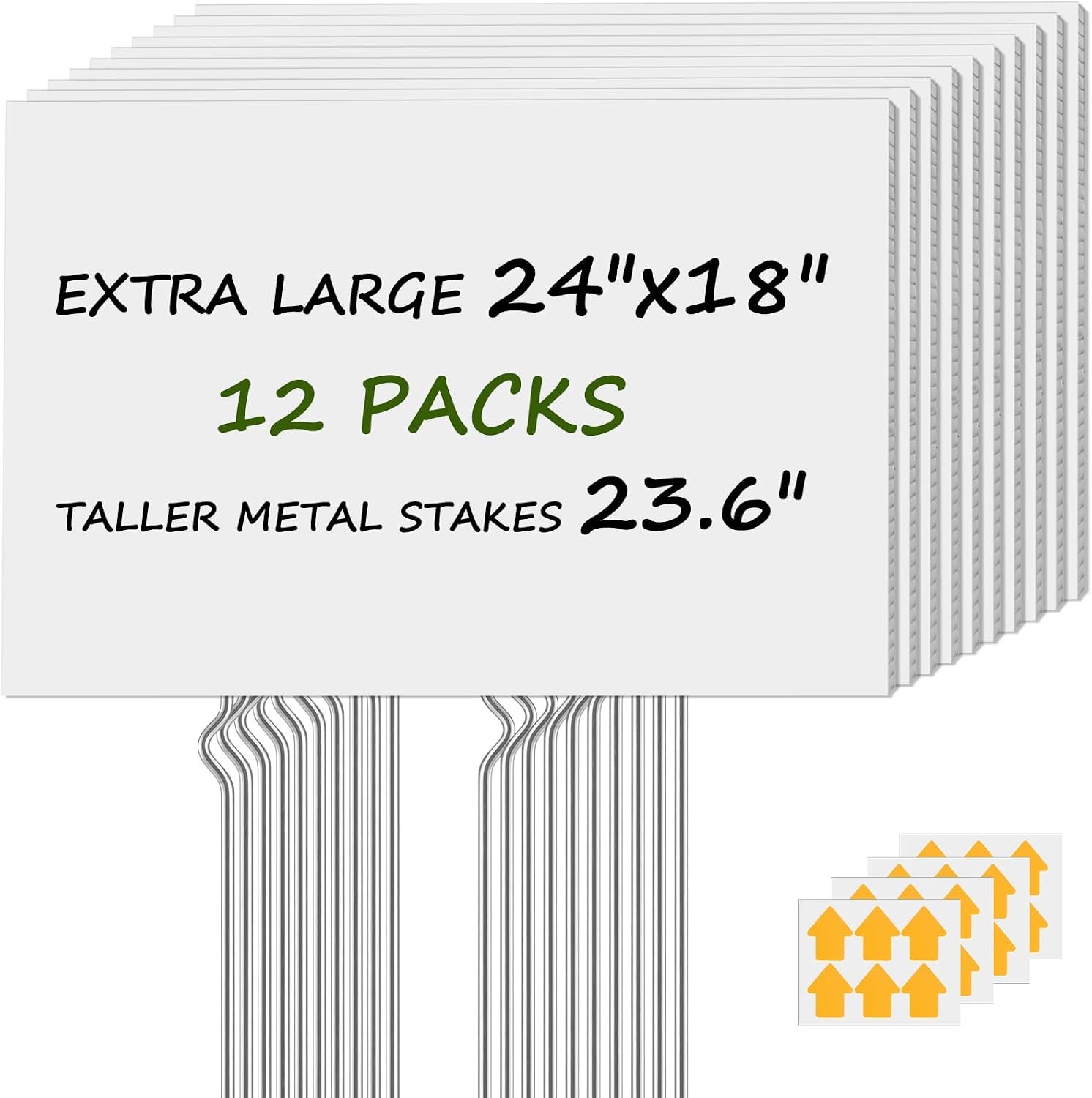 Large Blank Yard Signs with Metal Stakes 18×24 Inch, 12 Pcs Waterproof Corrugated Plastic Board Custom Yard Sign with Arrows Stickers for Open House Garage Sale Birthday Lawn Decorations