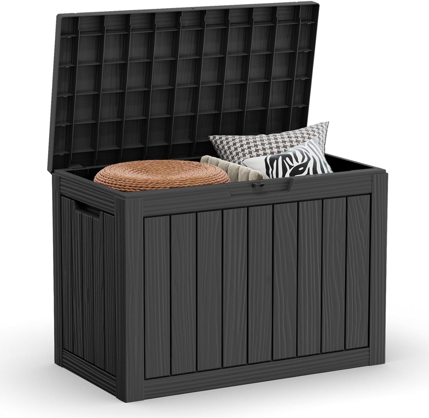 EasyUp 50 Gallon Outdoor Storage Box Waterproof, UV Resistant Deck Box Outdoor, Lockable Resin Deck Boxes for Garden Tools Equipment and Cushions, Black