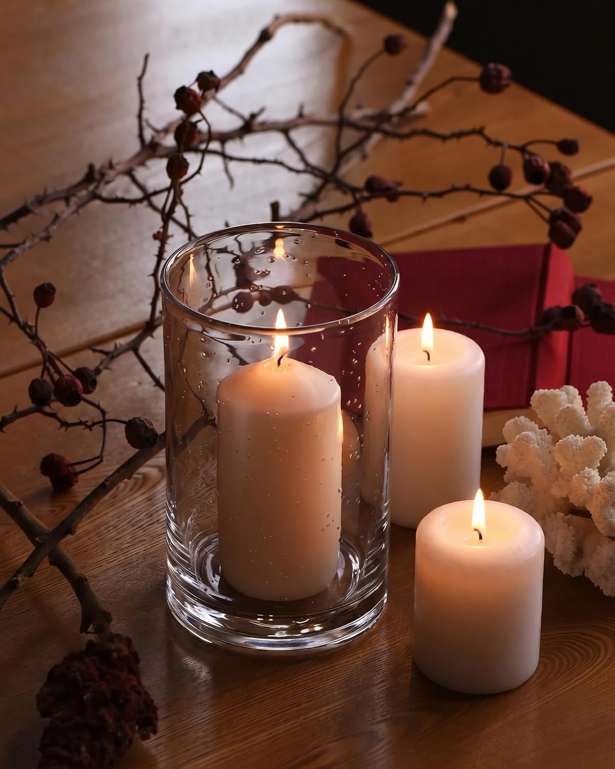 Hurricane Candle Holder for Pillar Glass Cylinder Vase Modern Rustic Centerpiece Clear Seeded Home Decor for Kitchen Table Living Room 8″ H 1 Pack