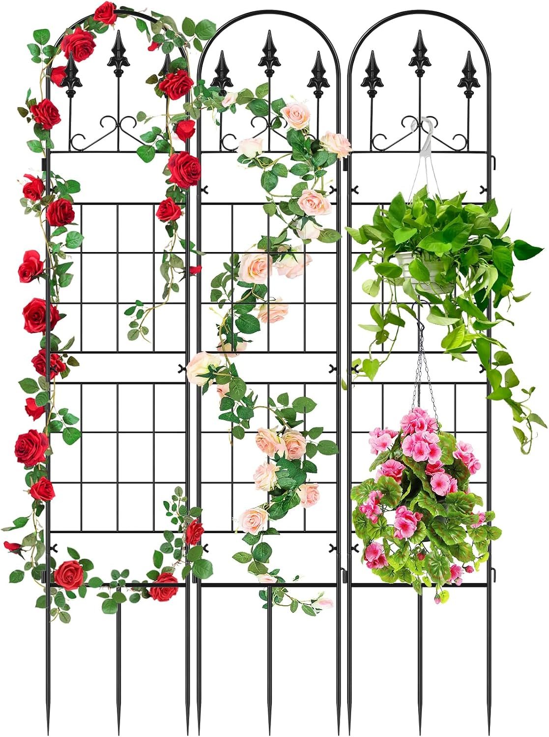 3 Packs Metal Garden Trellis for Climbing Plants (65.3” x 40”) Rustproof Metal Garden Flower Rose Trellis, Outdoor Climbing Clematis Trellis Cucumbers Support for Courtyards Lawns