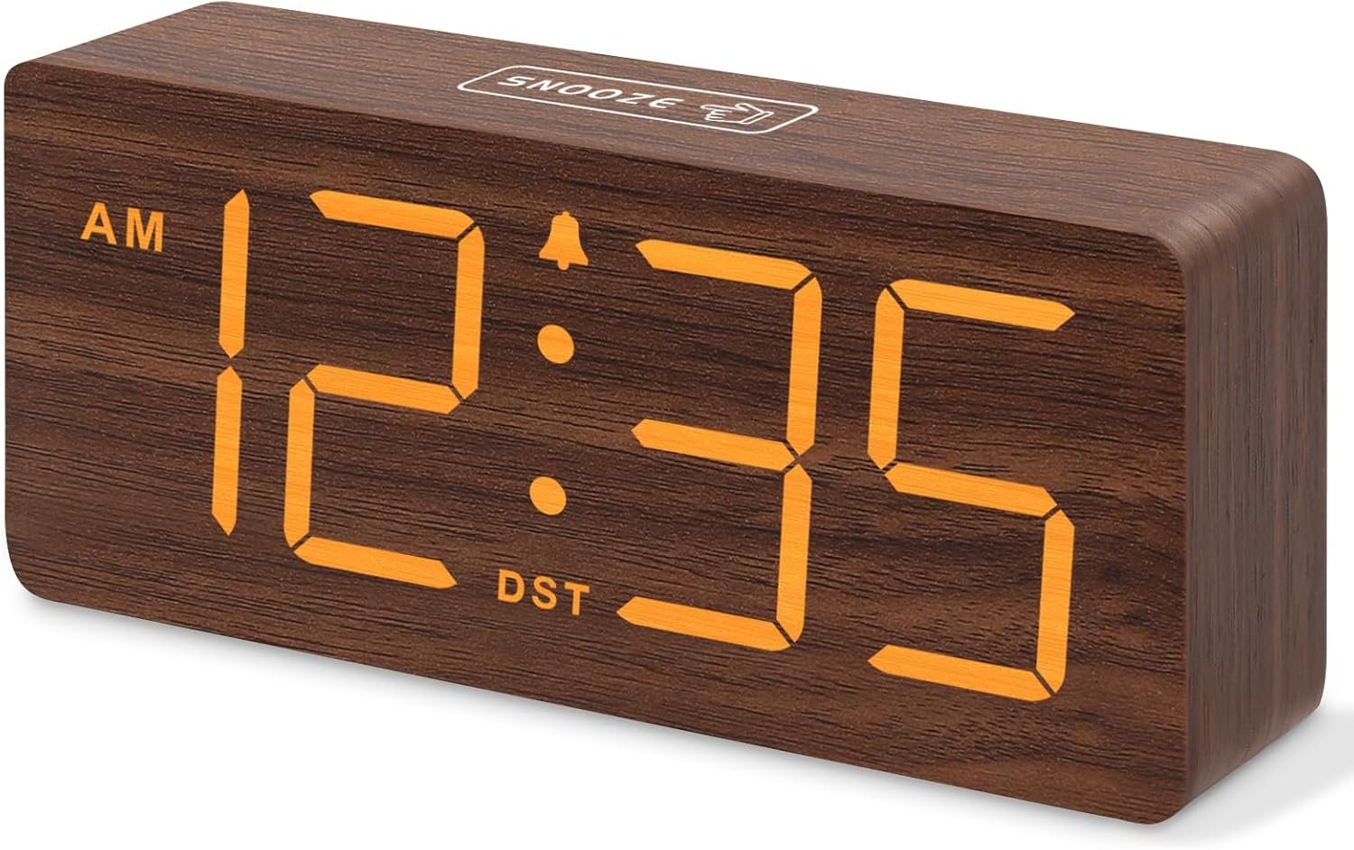 DreamSky Wooden Digital Alarm Clock for Bedroom with Large Numbers | Desk Clock for Living Room Office, Loud Alarm for Heavy Sleepers Adults, Volume Control, Dimmer, DST, Wood Decor (Plug-in)