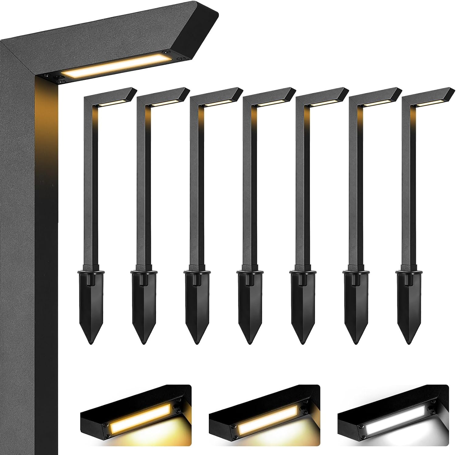 Gardencoin 3CCT LED Low Voltage Landscape Pathway Light, 12V Premium 3000K/4000K/5000K Selectable Path Lights Wired, Modern Walkway Lights Outdoor, Higher Housing with Larger Stake (19.7IN, 8 Pack)
