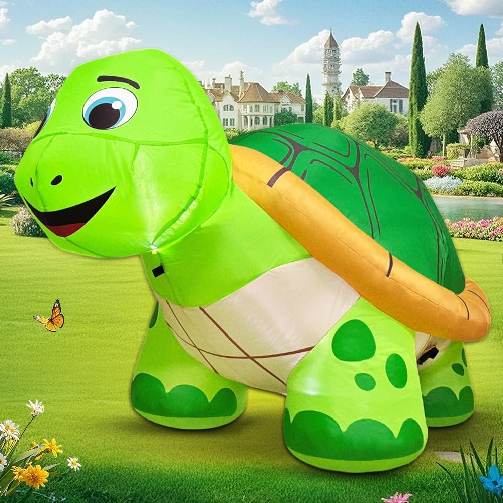 5 FT Turtle Inflatable Decoration, Spring Inflatable Blow Up Animal Tortoise Decorations Built LED Lights for Outdoor Yard Farm Lawn Holiday Garden Birthday Party