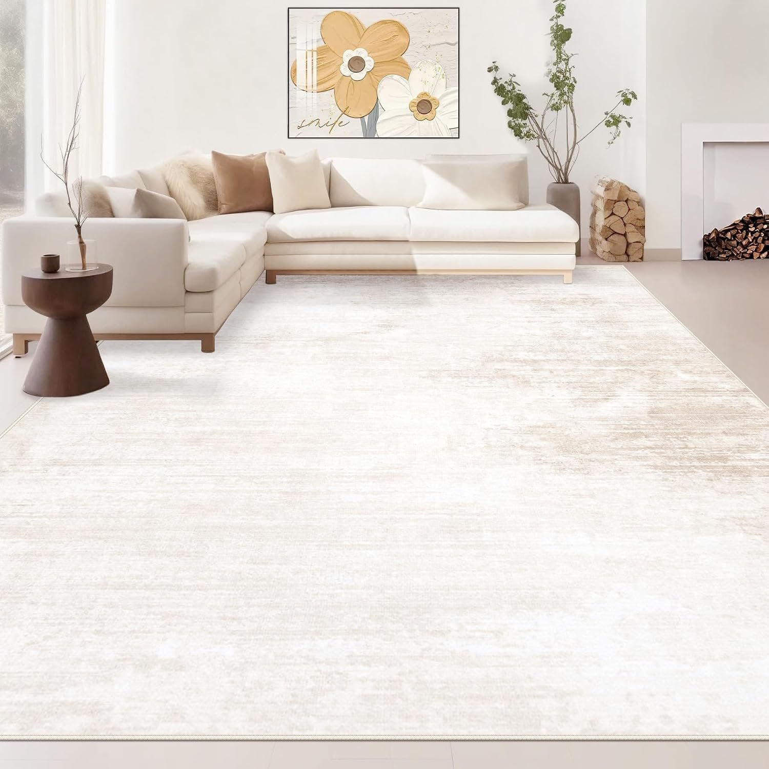 Area Rugs 8×10 Living Room: Washable Rug Modern Abstract Large Rugs Soft Non Slip Neutral Rug Stain Resistant Indoor Carpet for Bedroom Kitchen Dining Room Table Nursery Home Office Rugs(Beige,8’x10′)