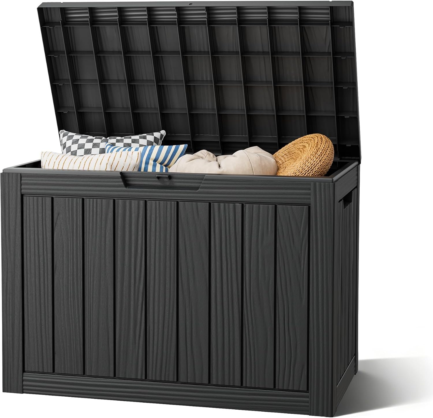 Outdoor Deck Storage Box,Resin Deck Boxes Indoor and outdoor, Waterproof Storage Box Lockable Lid (Black,50 Gallon)