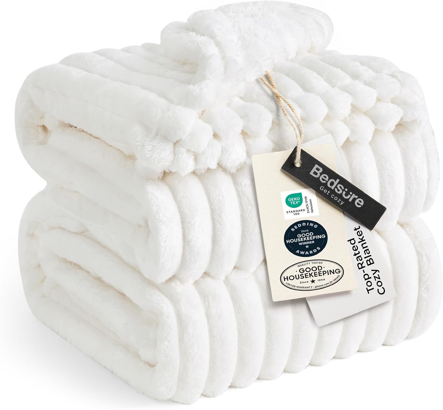 Bedsure GentleSoft Blankets Queen Size for Bed – Cozy Soft Sofa Couch Cover Blankets for Women, Cute Large Bedding Fleece Throws for Girls, Off White, 90×90 Inches