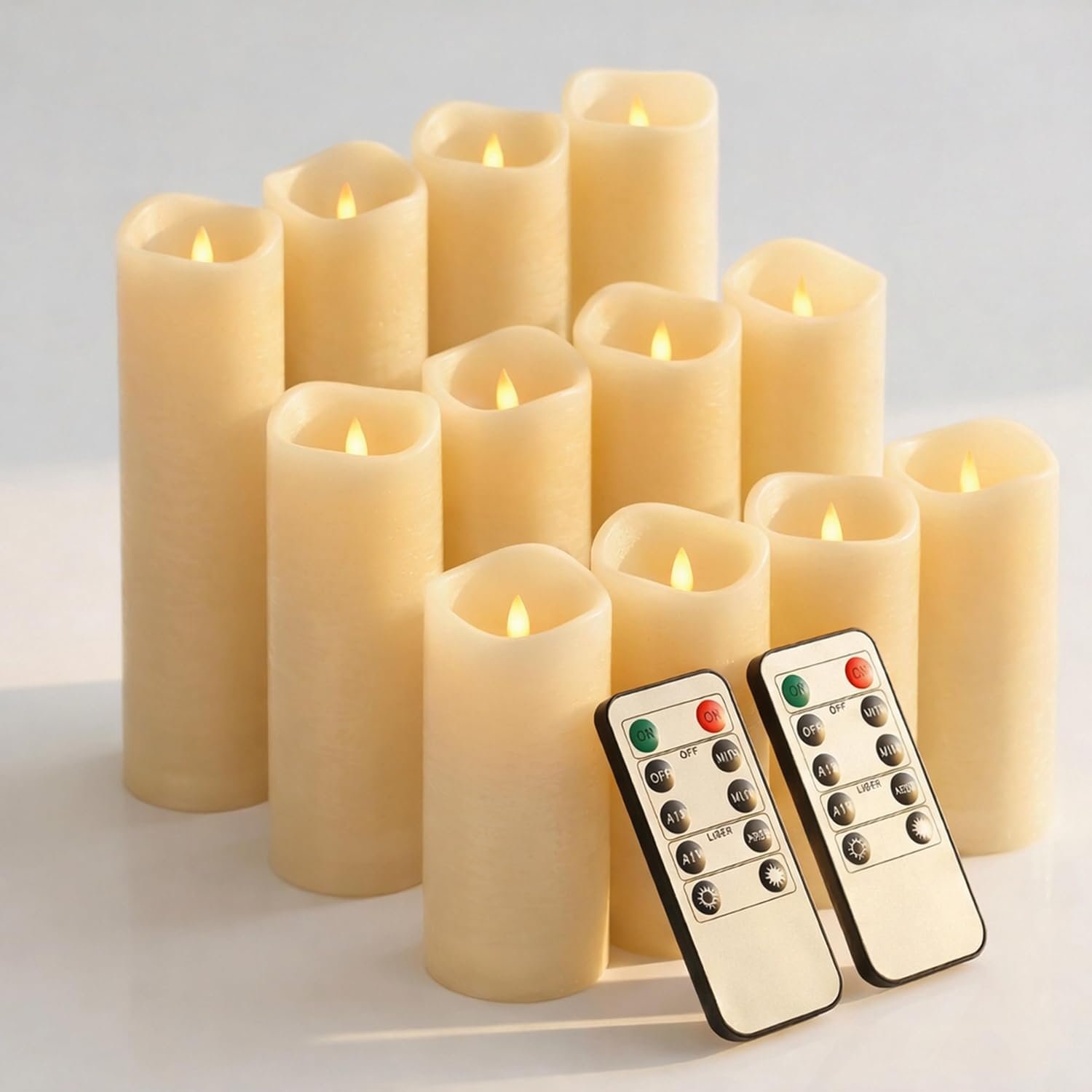 Waterproof Flameless Candles, 12 PC Battery Operated LED Pillar Candles with 2 Remote Controls & Timer, Flickering Indoor Outdoor Candles for Wedding, Patio, Easter, Bathroom, Home Decor, 4”5”6”