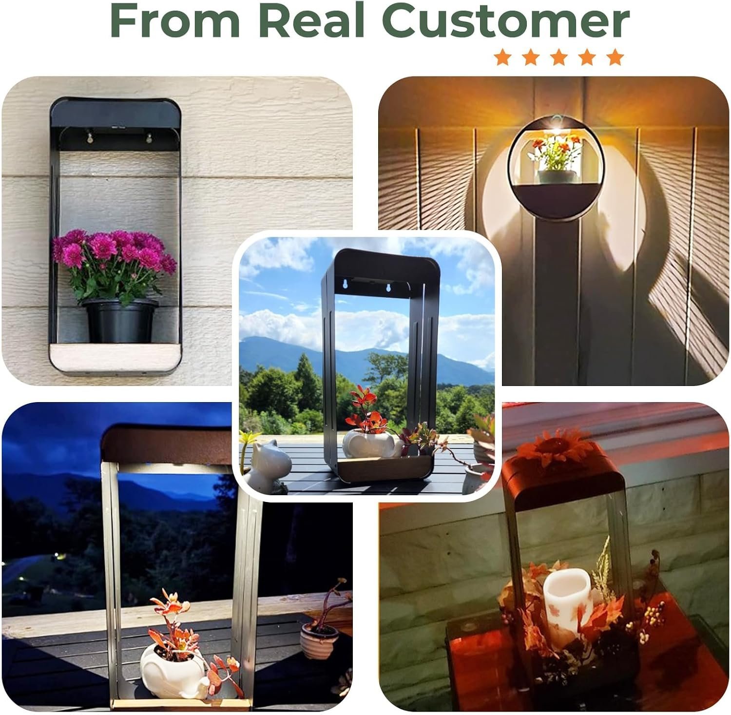 Grand patio Outdoor Solar Wall Sconce Shelf Planter, Decor LED Waterproof Wall Light Lamp with Woodgrain for Patio, Porch, Solar Energy, Black (S-Rectangle)