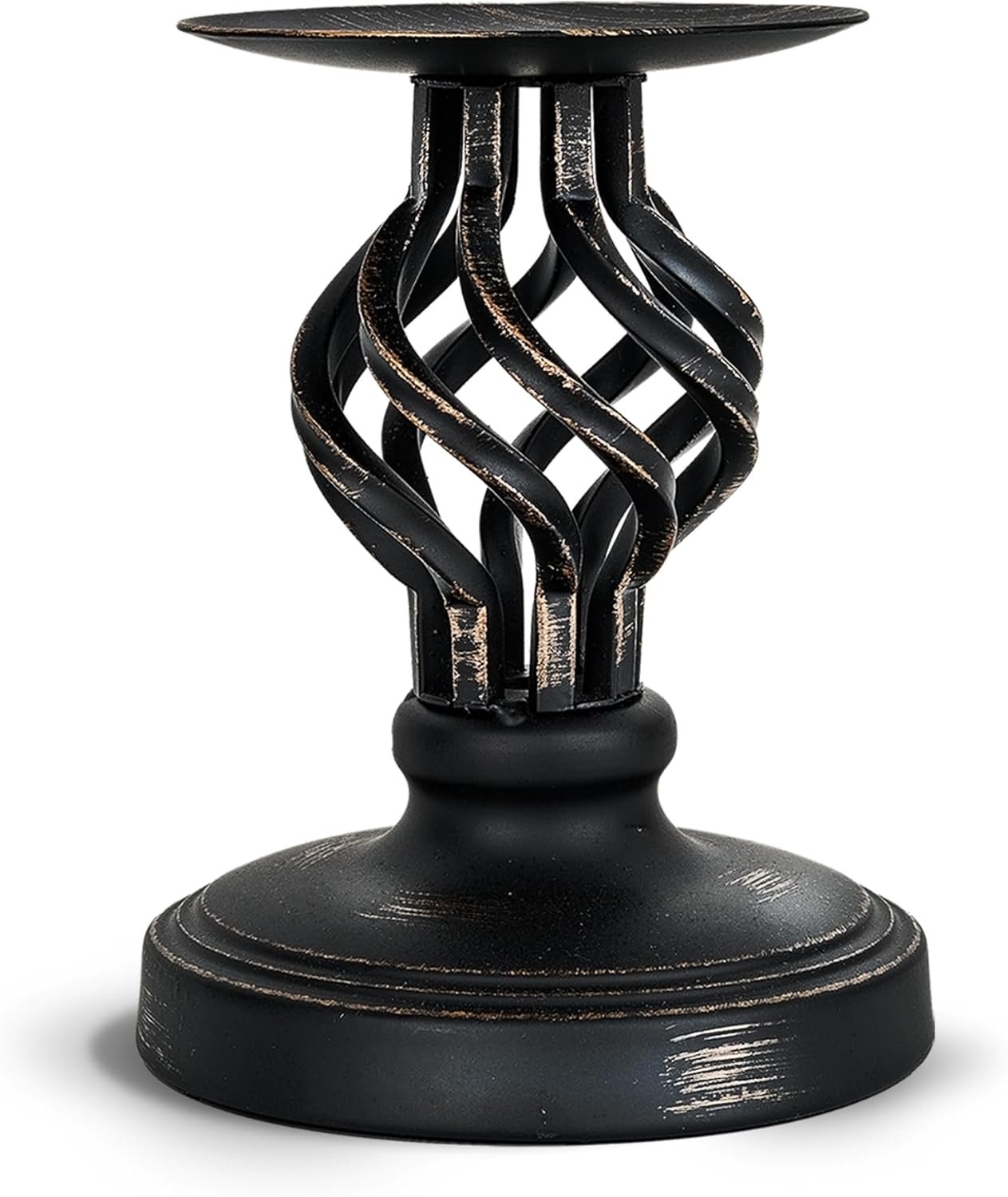 Pillar Candle Holder – Vintage Metal with Weighted Non-Slip Base & Anti-Tip Design, Fits 3″ & Under Pillar Candles, for Home, Wedding, Party, Dining, Anniversary (Black-Small Size)