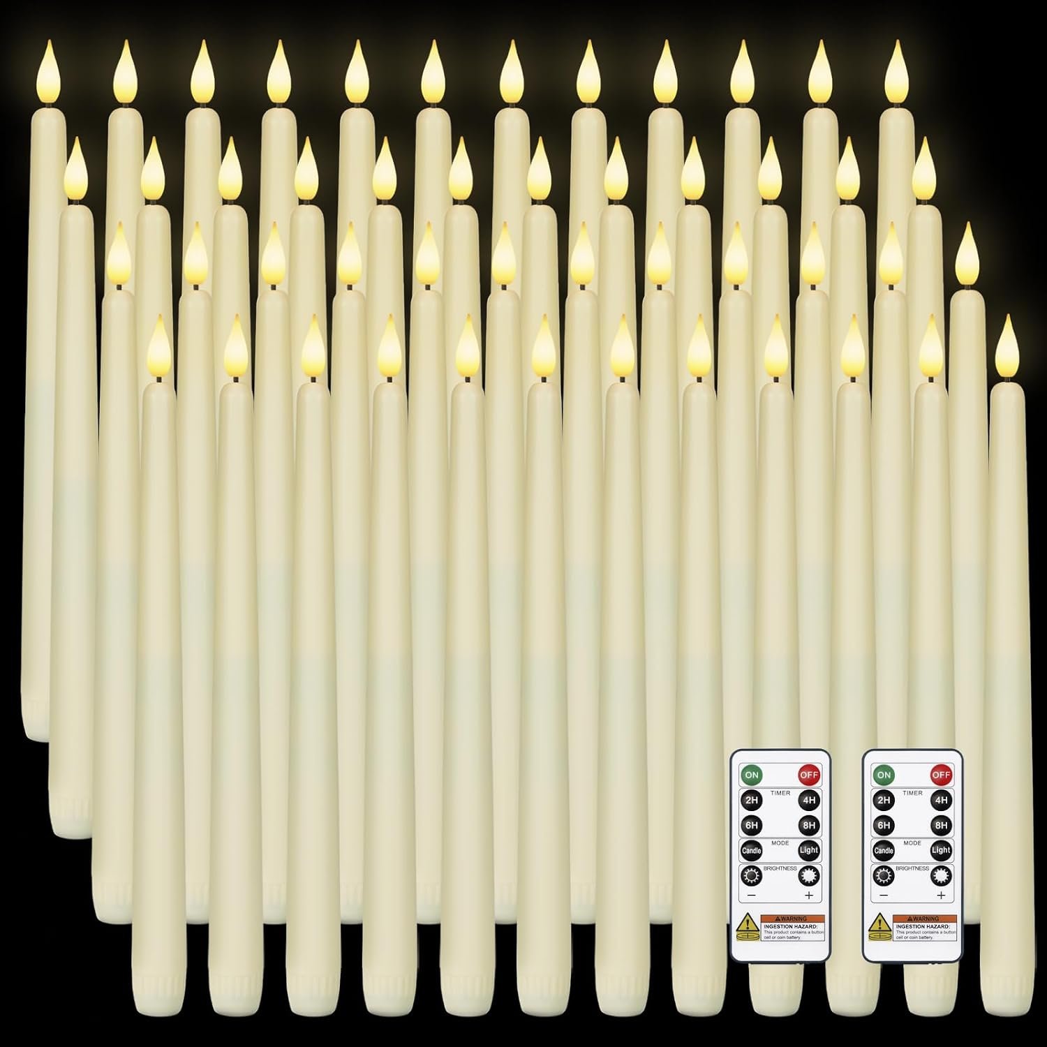 Homemory 48 Pcs Flameless Taper Candles with Remote Timer Dimmer, 11 inches Ivory Candlesticks Battery Operated, Plastic LED Taper Candles with Flickering Flame for Party Christmas Church Wedding