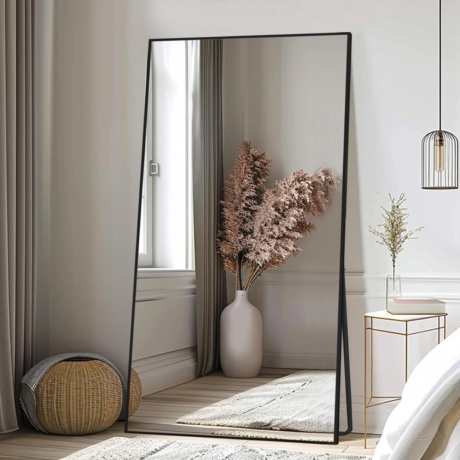 Beauty4U Full Length Mirror 76″ x 34″, Large Floor Mirror with Stand, Wall Mounted or Leaning, HD Tempered Glass Full Body Mirror for Bedroom, Living Room, Entryway, Black Frame